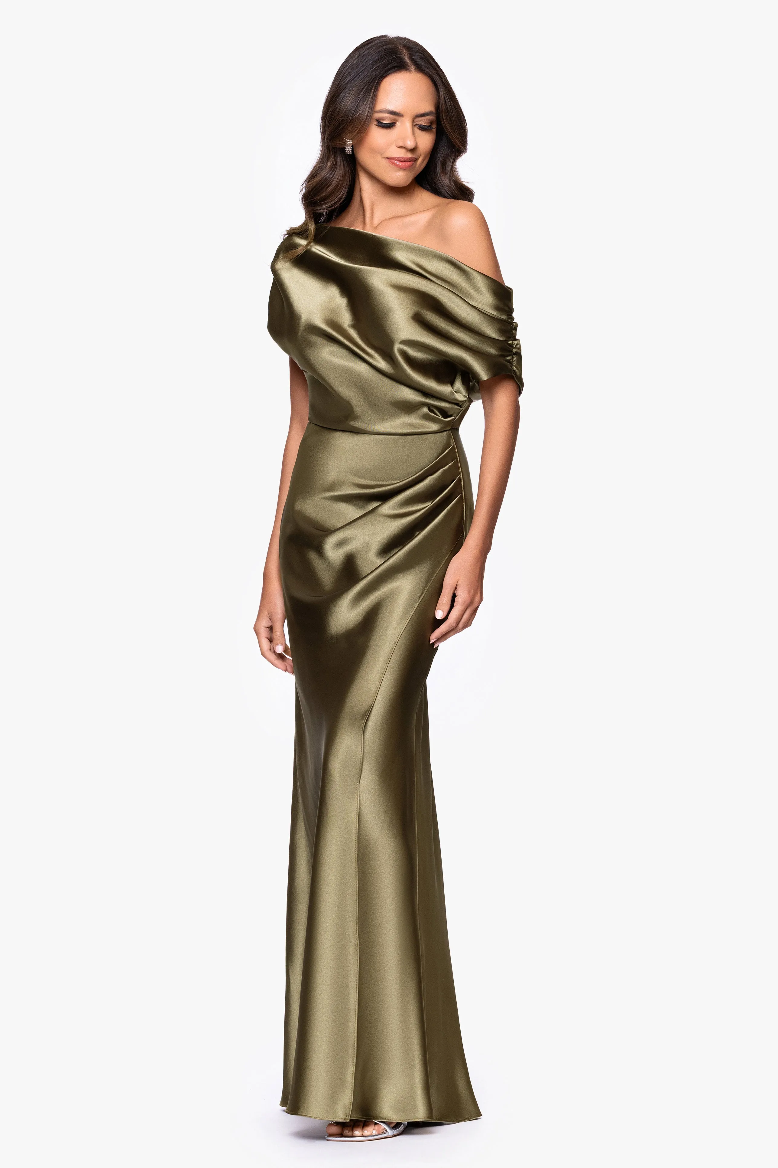 "Sofia" Satin Drop Shoulder Floor Length Dress sold by Betsy & Adam product image thumbnail 4