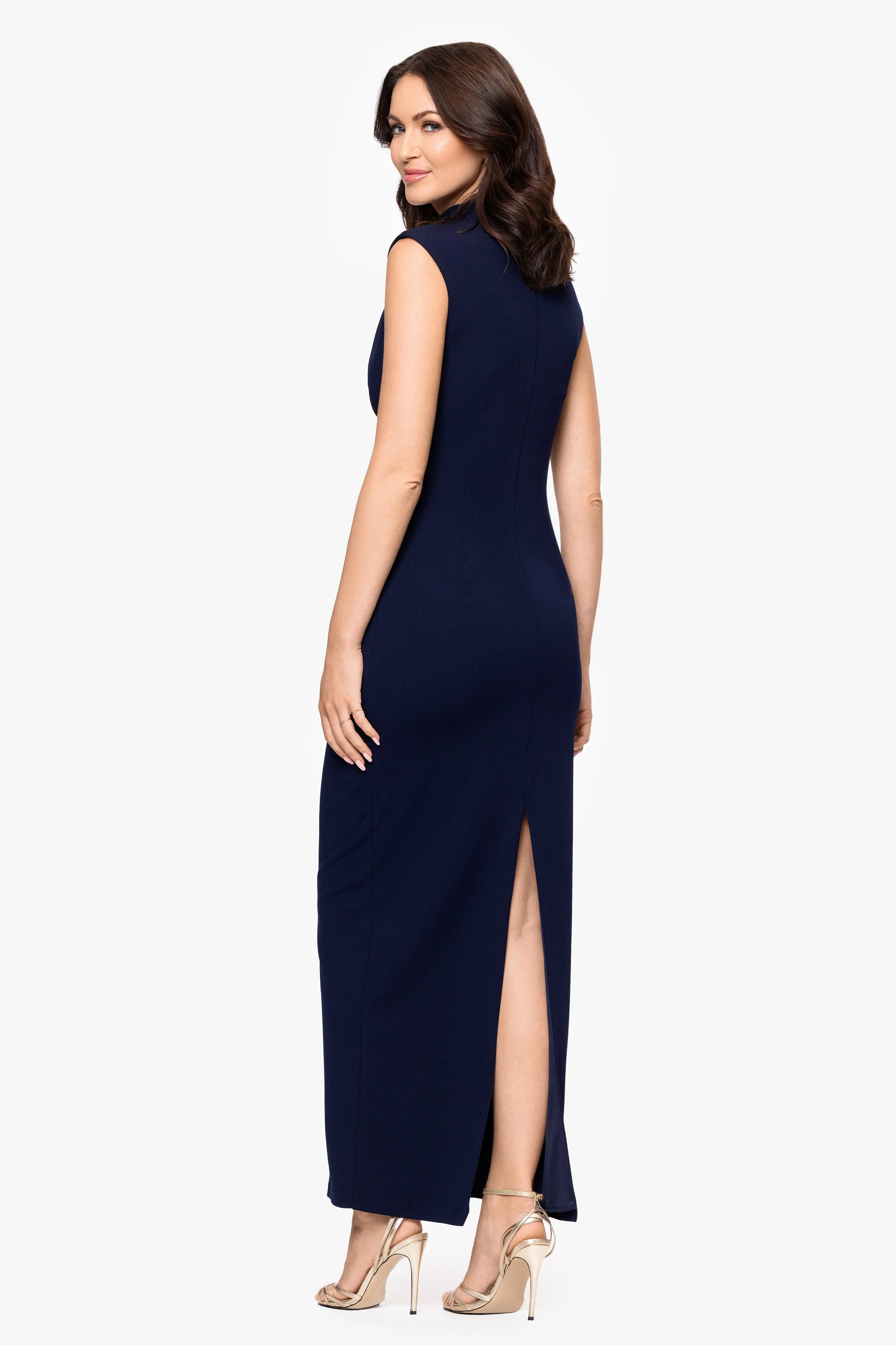 "Katalina" Scuba Crepe Cap Sleeve Mock Neck Floor Length Dress sold by Betsy & Adam product image thumbnail 3