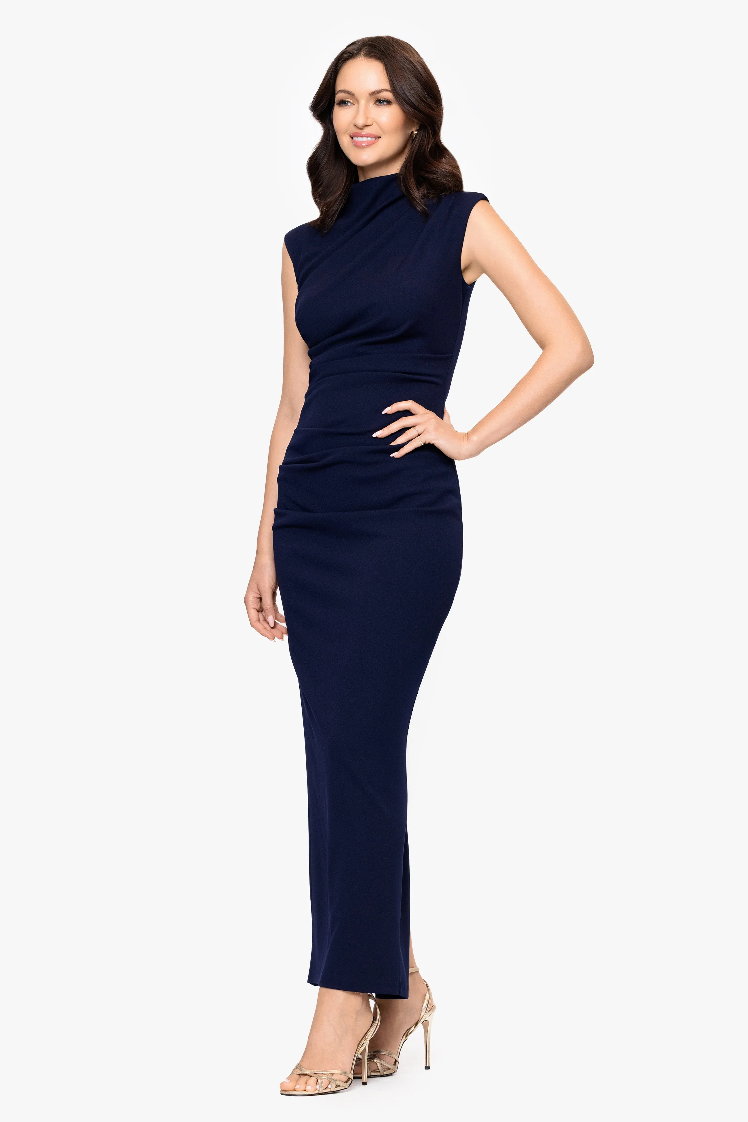 "Katalina" Scuba Crepe Cap Sleeve Mock Neck Floor Length Dress sold by Betsy & Adam product image thumbnail 4