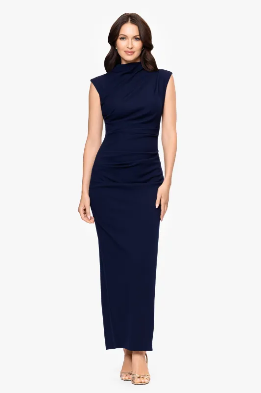 "Katalina" Scuba Crepe Cap Sleeve Mock Neck Floor Length Dress sold by Betsy & Adam