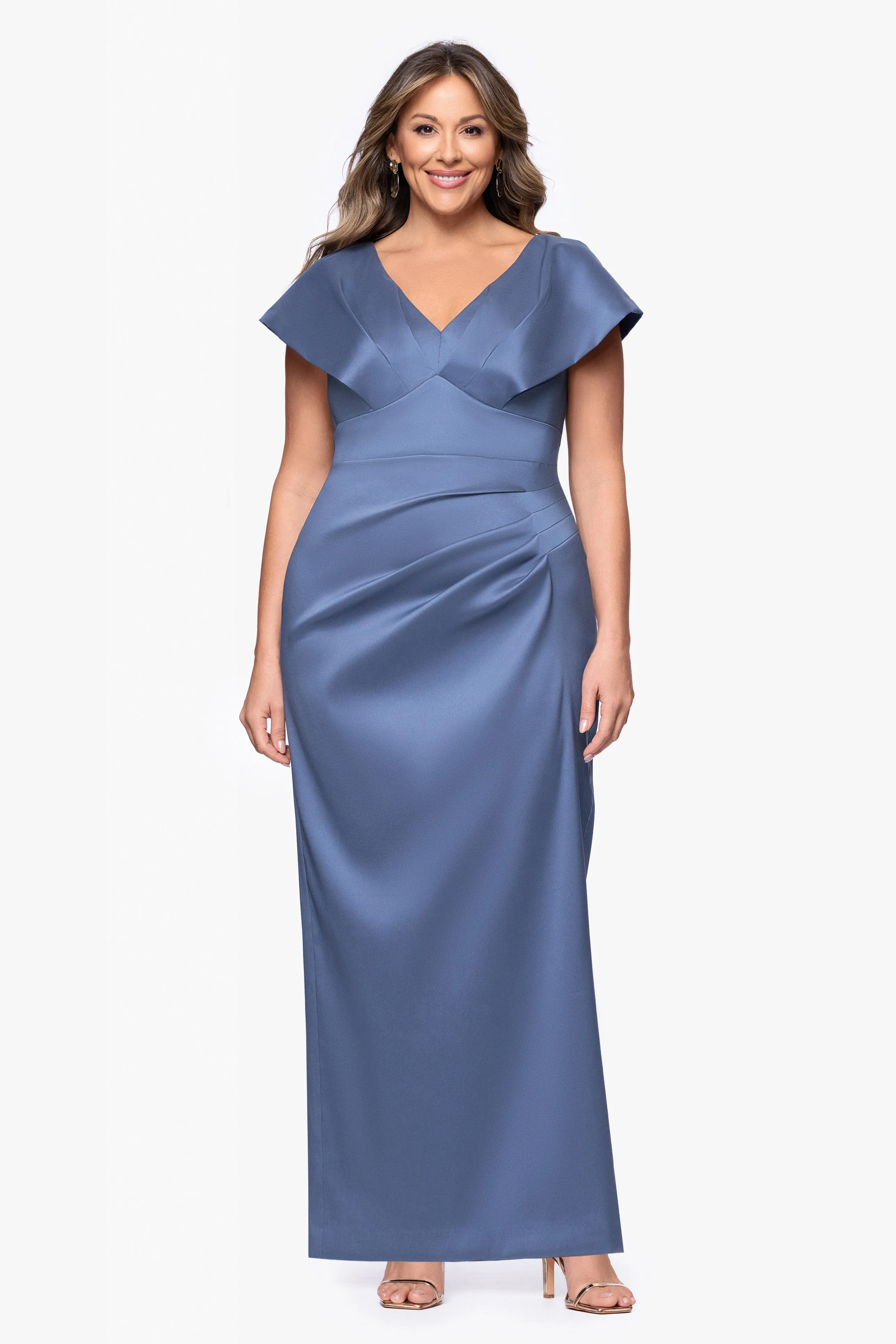Plus "Rosa" Mikado V-Neck Floor Length Dress sold by Betsy & Adam product image thumbnail 5