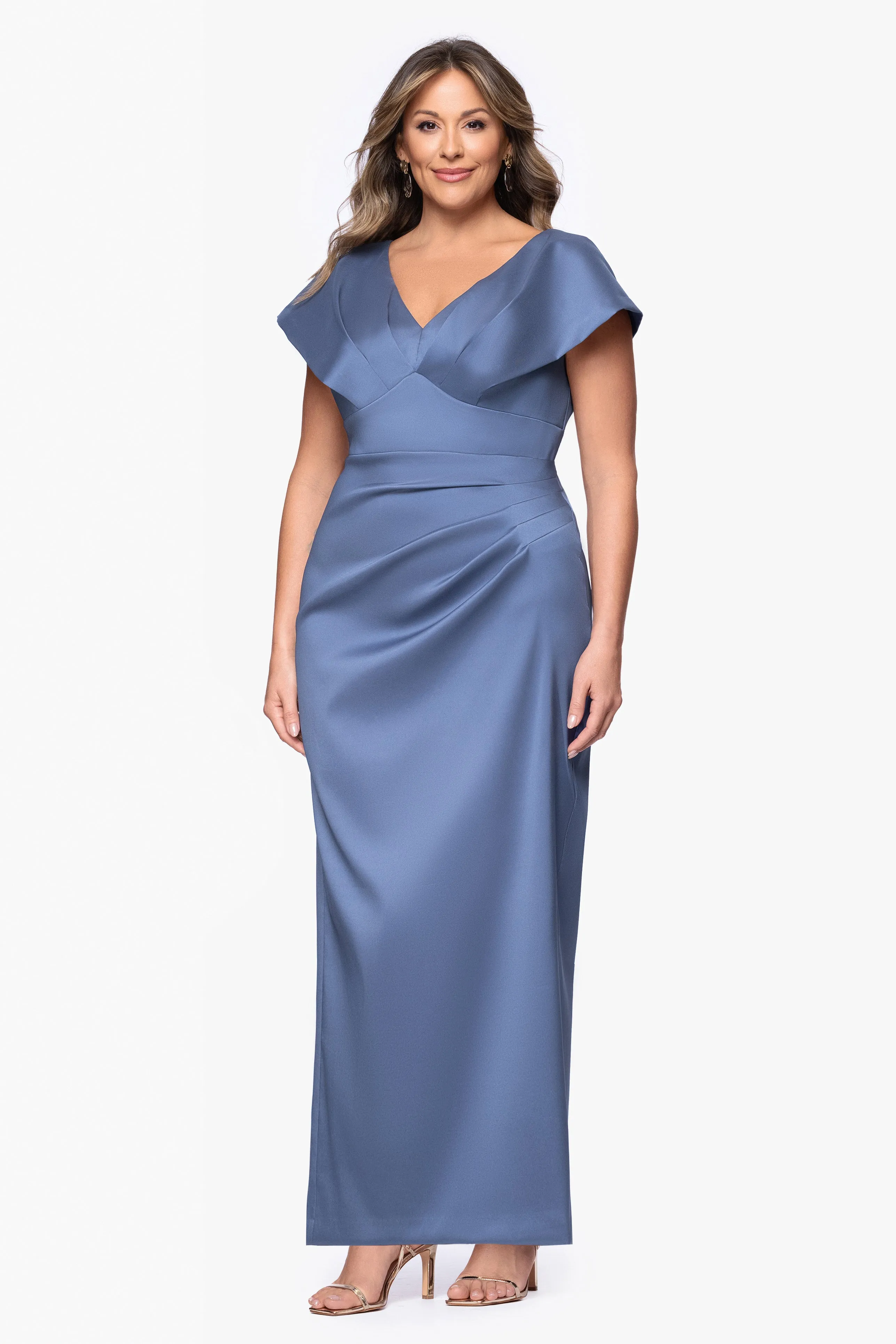 Plus "Rosa" Mikado V-Neck Floor Length Dress sold by Betsy & Adam product image thumbnail 4