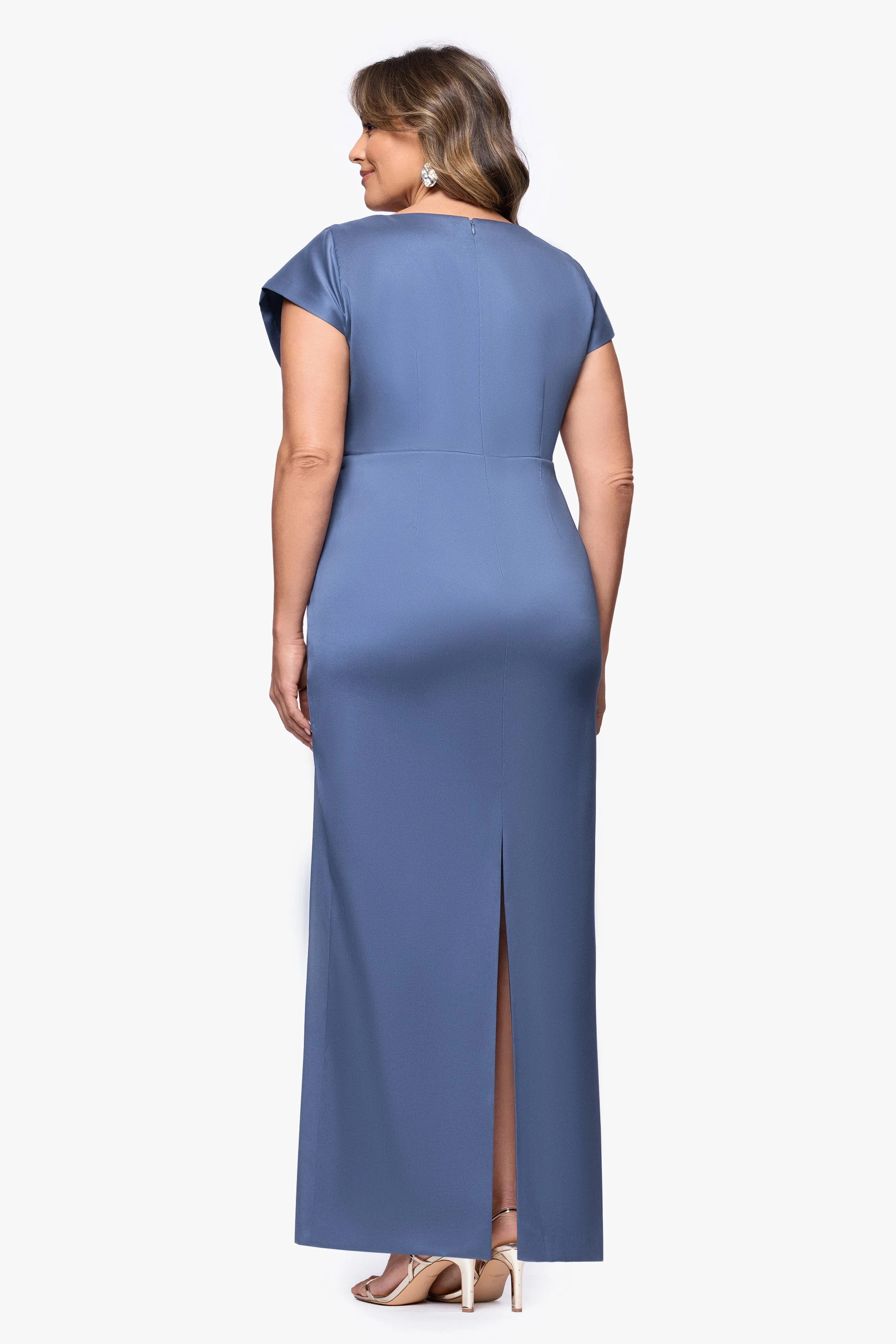 Plus "Rosa" Mikado V-Neck Floor Length Dress sold by Betsy & Adam product image thumbnail 3