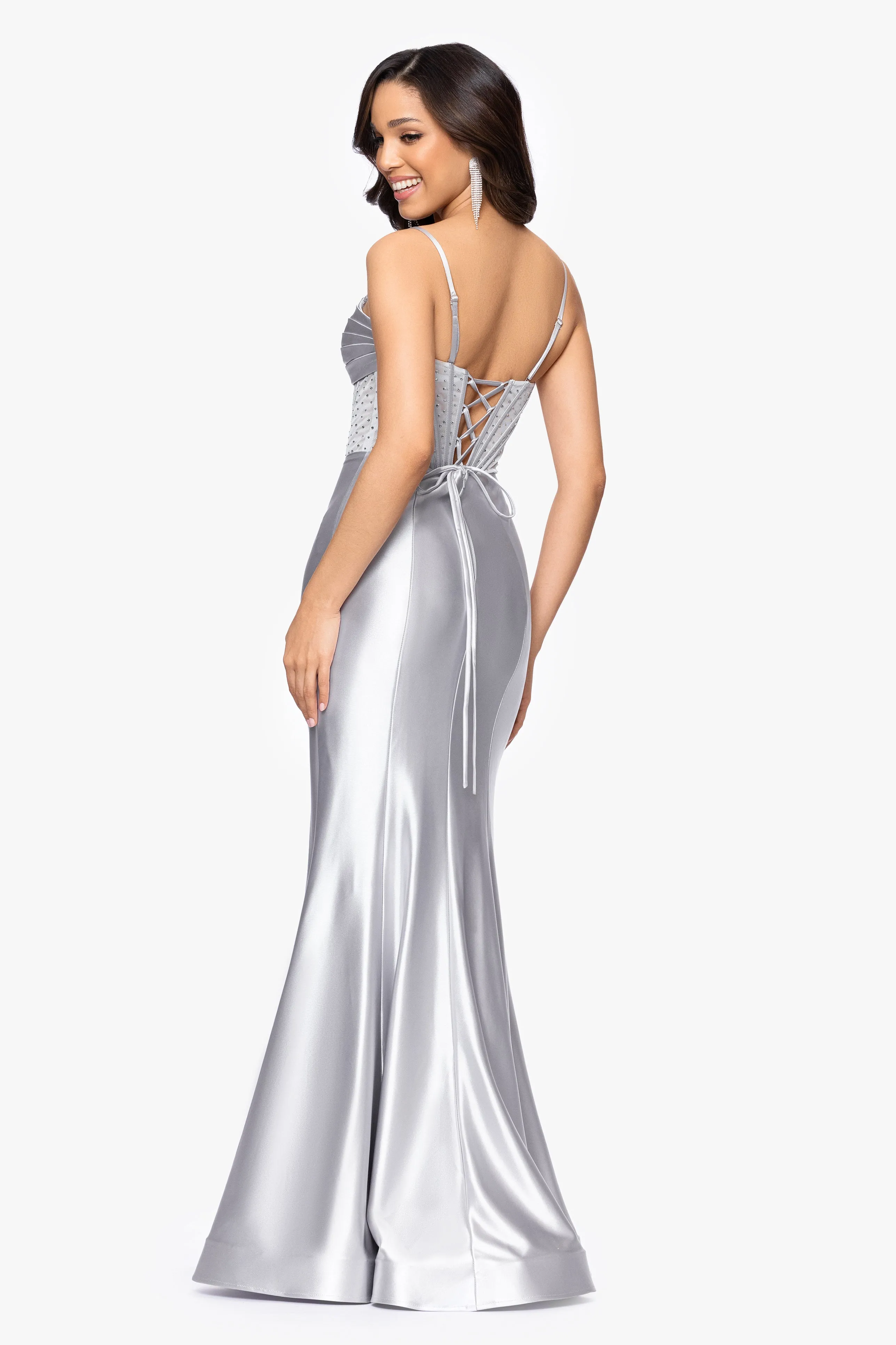 "Fleur" Satin Mermaid Corset Style Floor Length Dress sold by Betsy & Adam product image thumbnail 3