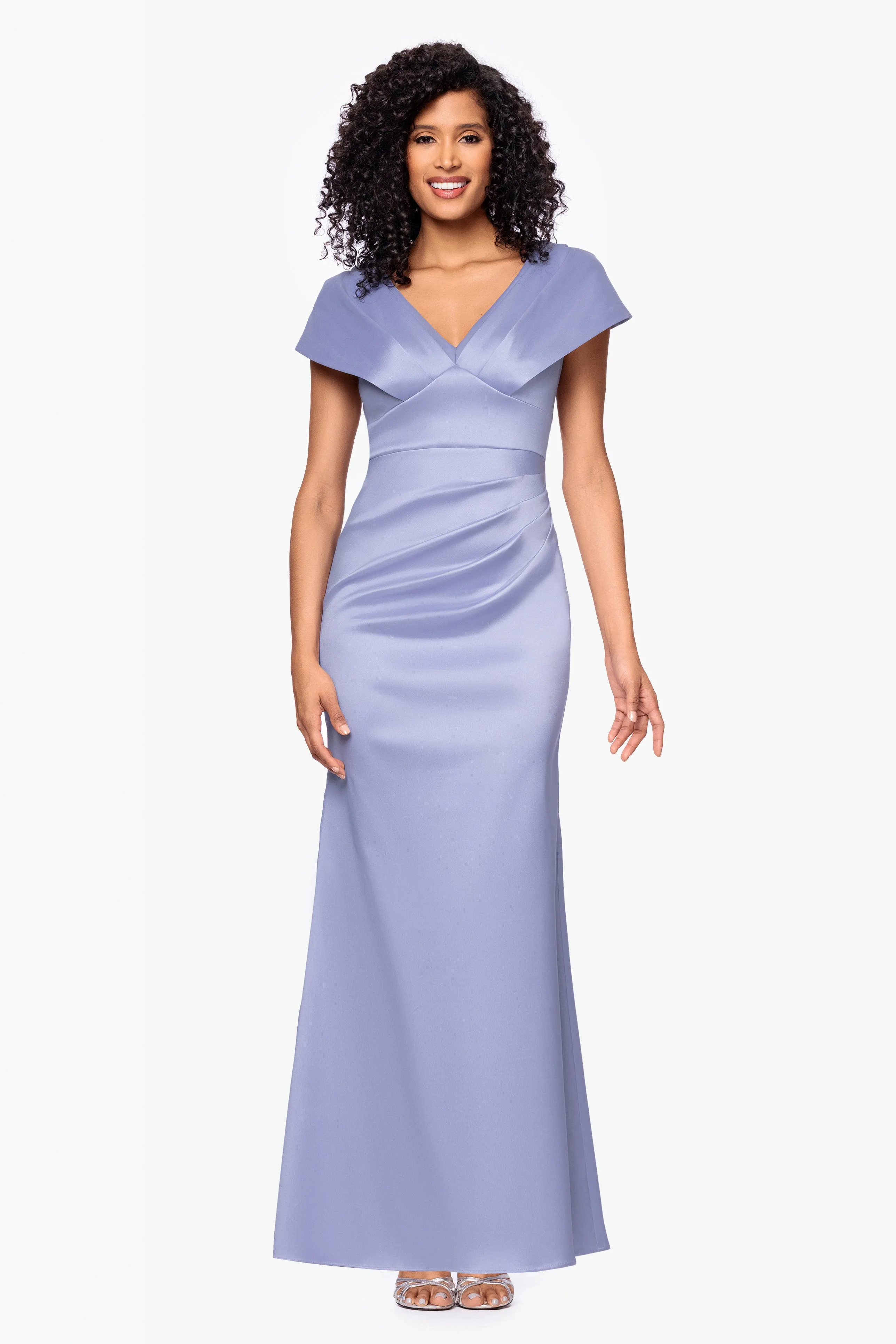 Petite "Rosa" Mikado V-Neck Floor Length Dress sold by Betsy & Adam