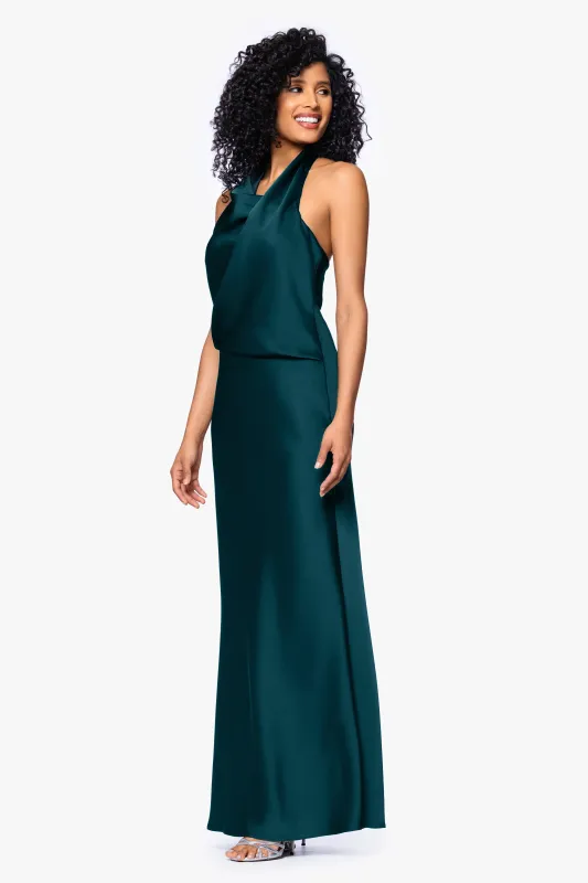 "Erica" Satin Halter Neck Floor Length Dress sold by Betsy & Adam