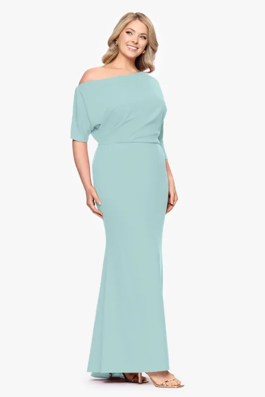 Plus "Madeline" Long Scuba Crepe Off the Shoulder Drop Dress sold by Betsy & Adam