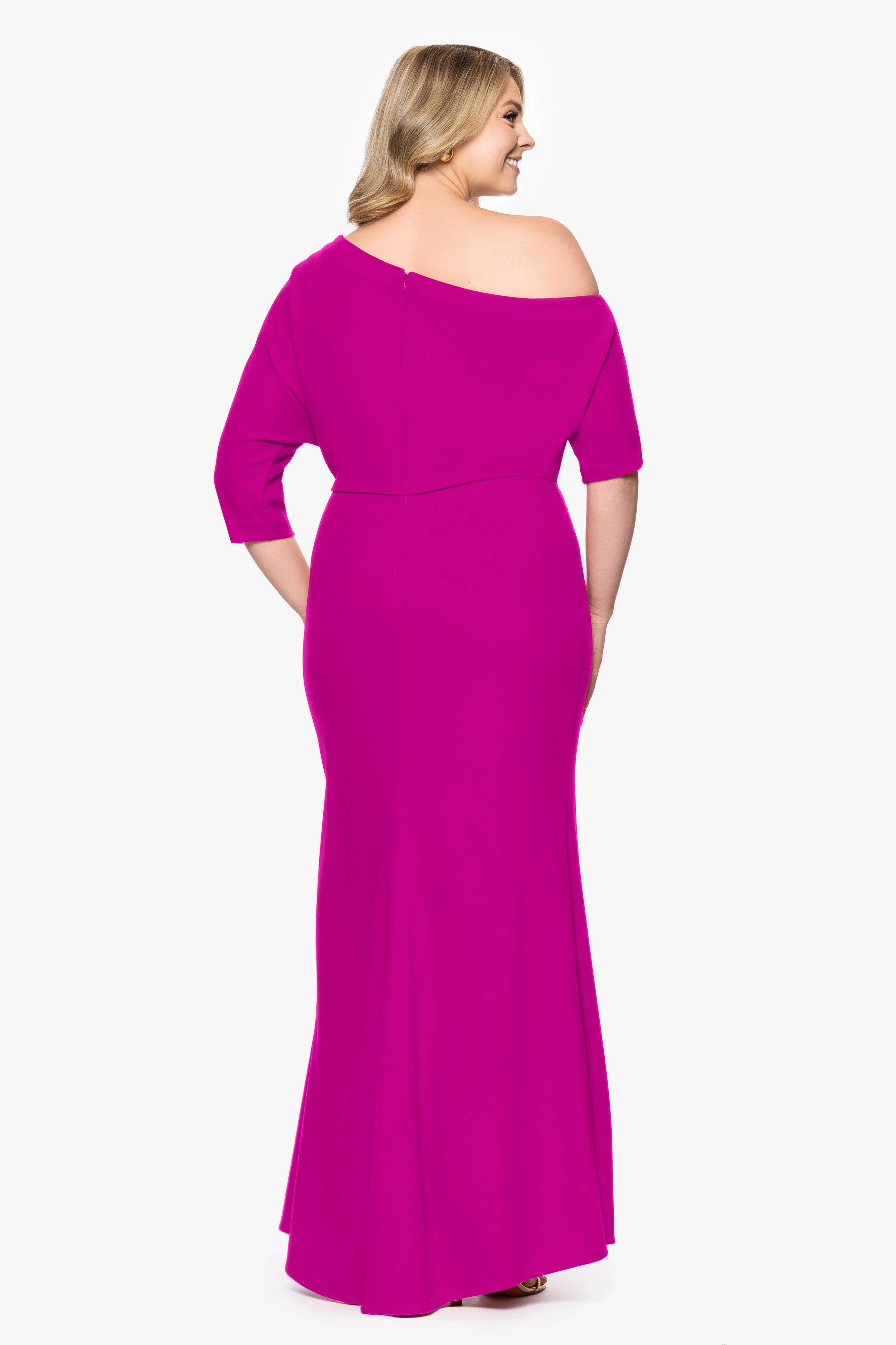 Plus "Madeline" Long Scuba Crepe Off the Shoulder Drop Dress sold by Betsy & Adam product image thumbnail 3