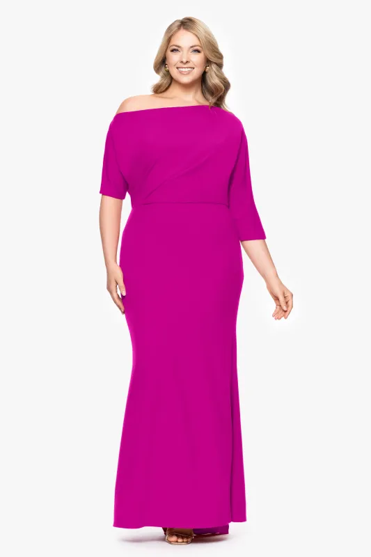 Plus "Madeline" Long Scuba Crepe Off the Shoulder Drop Dress sold by Betsy & Adam