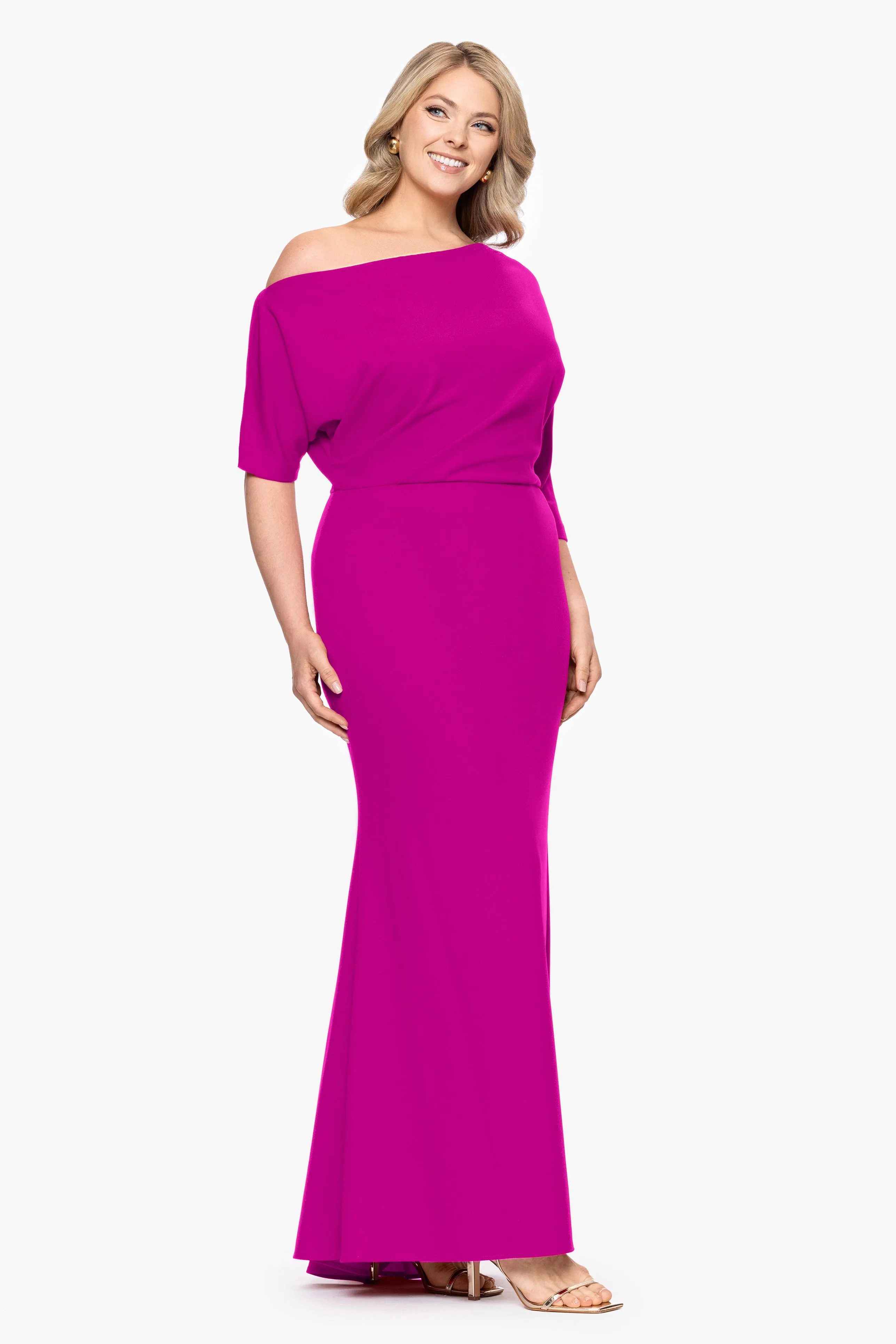 Plus "Madeline" Long Scuba Crepe Off the Shoulder Drop Dress sold by Betsy & Adam product image thumbnail 4