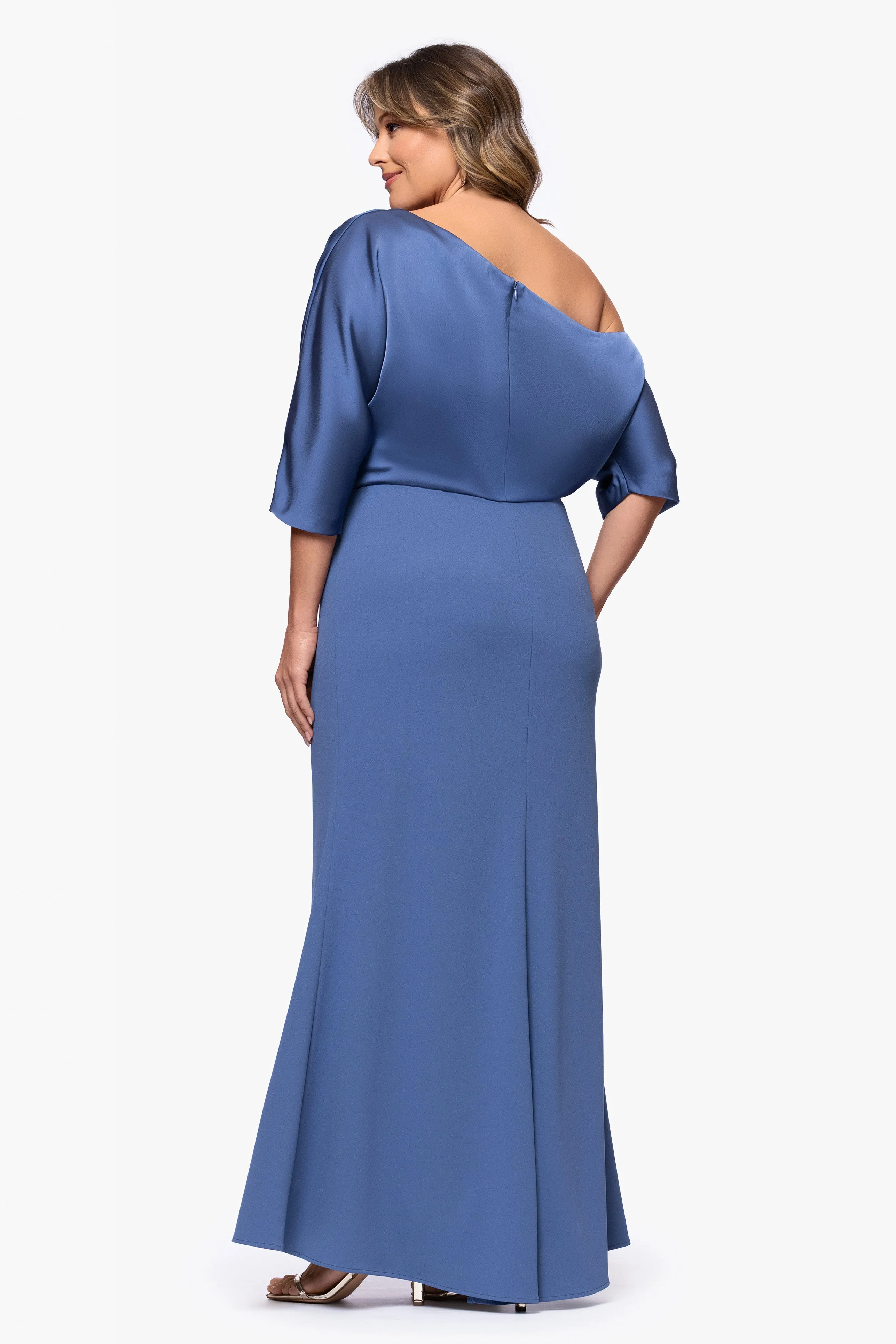 Plus "Ana" Scuba Crepe Satin Drop Shoulder Floor Length Dress sold by Betsy & Adam product image thumbnail 3