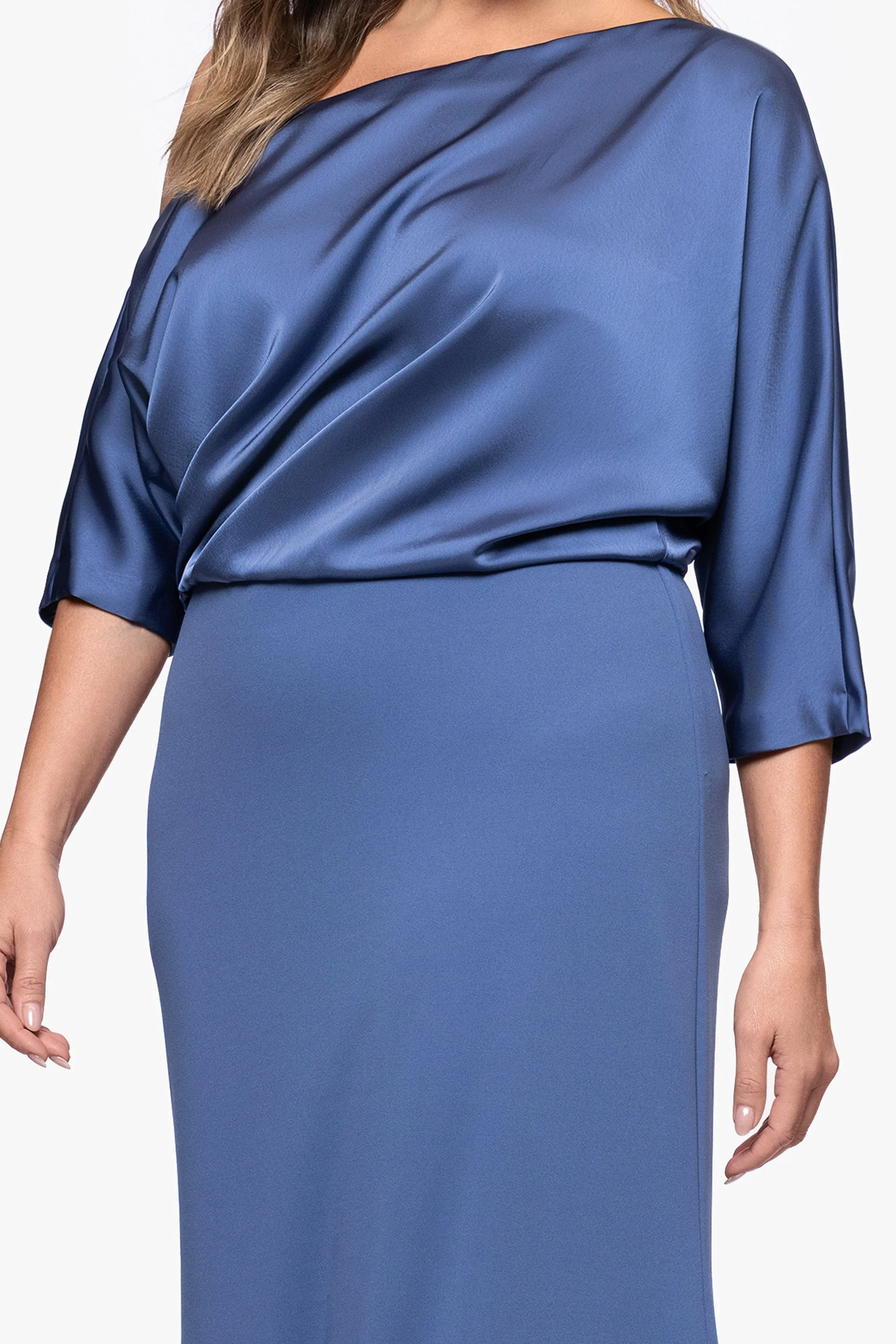 Plus "Ana" Scuba Crepe Satin Drop Shoulder Floor Length Dress sold by Betsy & Adam product image thumbnail 2