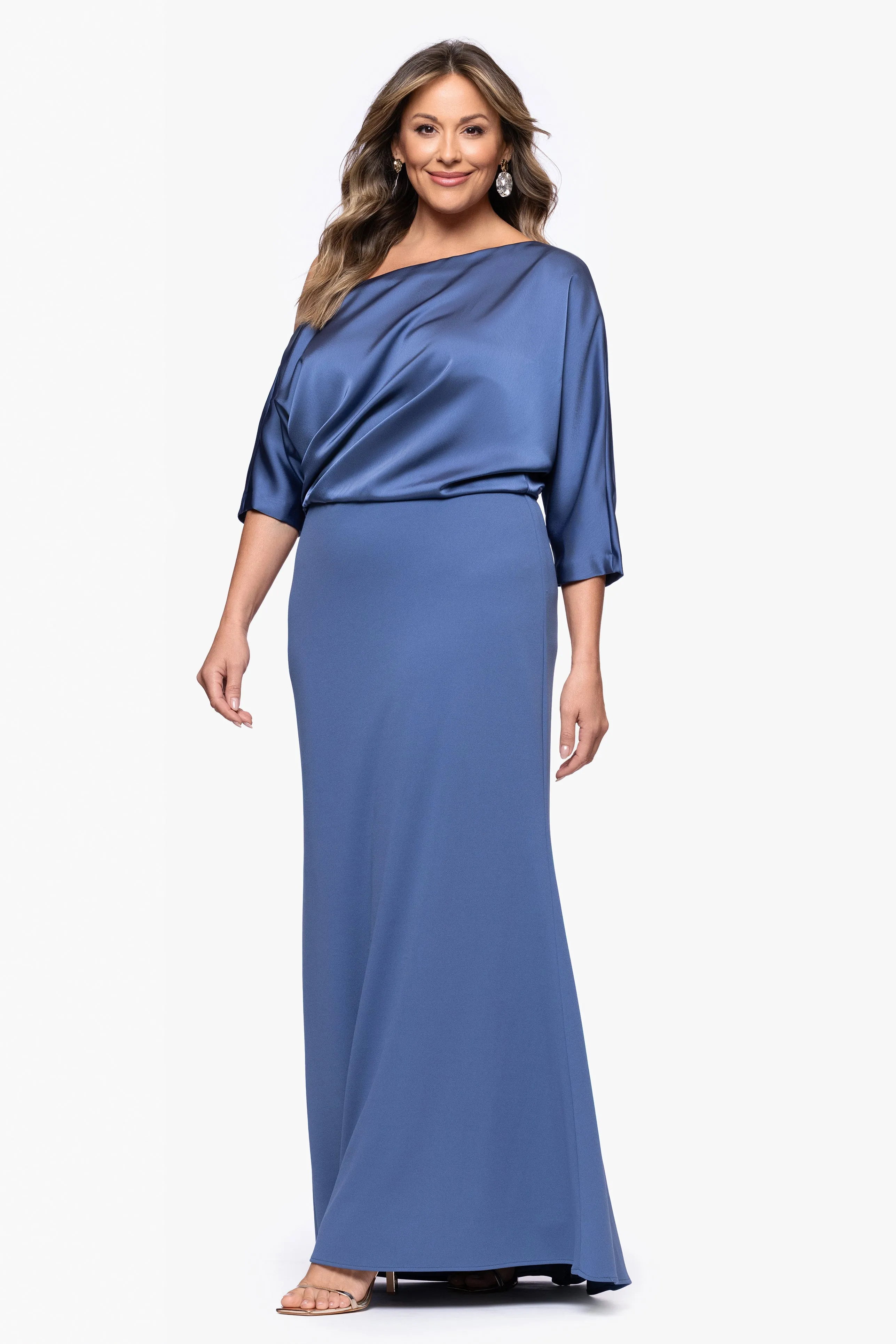 Plus "Ana" Scuba Crepe Satin Drop Shoulder Floor Length Dress sold by Betsy & Adam product image thumbnail 4