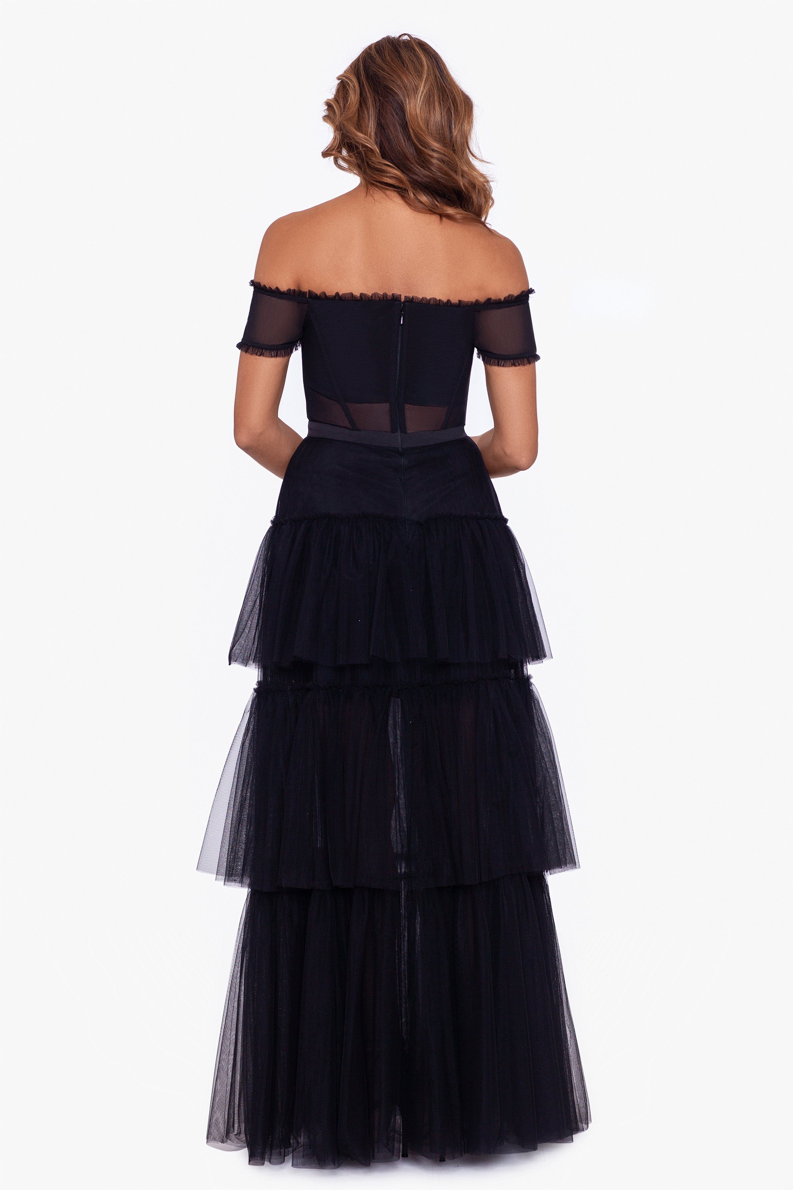 "Kai" Off the Shoulder Tiered Mesh Ball Gown sold by Betsy & Adam product image thumbnail 2