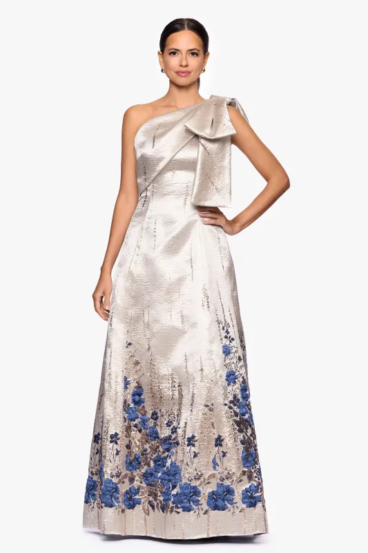 "Vivica" Print Brocade One Shoulder Floor Length Dress sold by Betsy & Adam