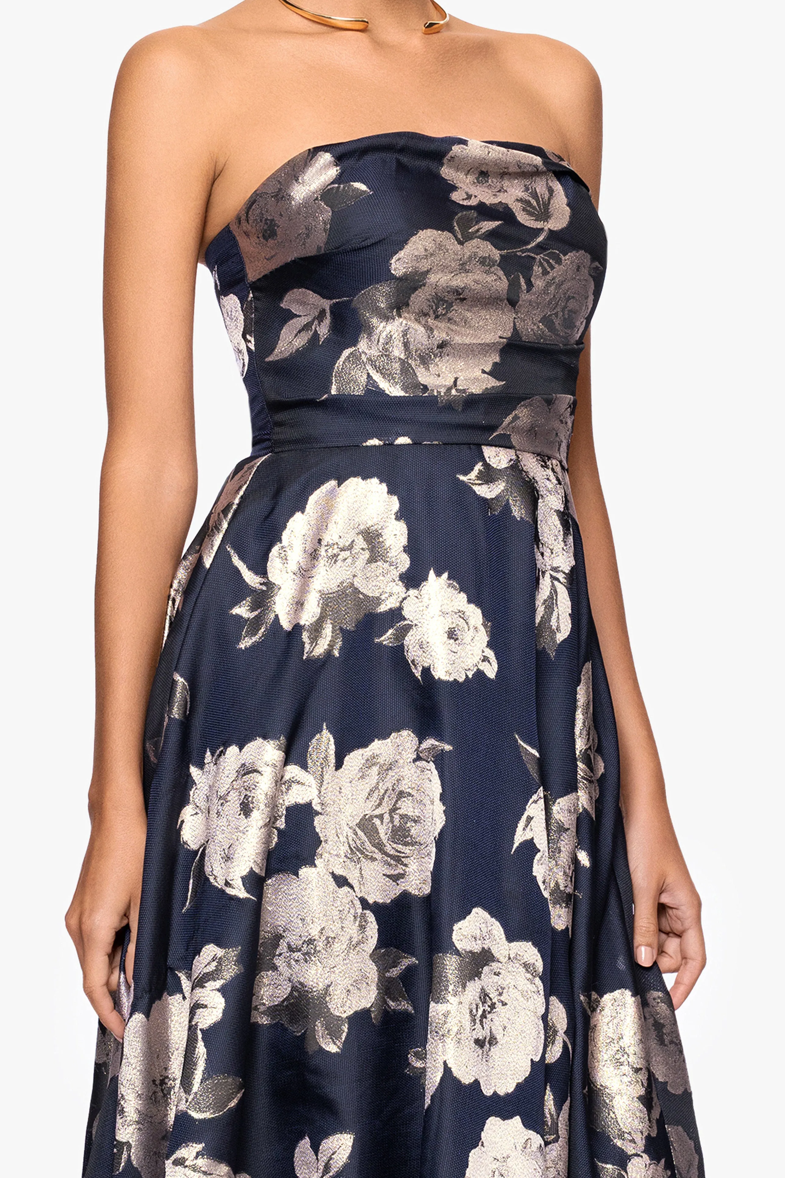 Petite "Lottie" Metallic Jacquard Strapless Floor Length Dress sold by Betsy & Adam product image thumbnail 2