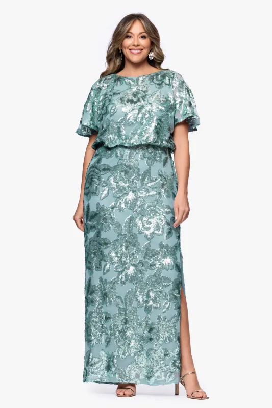 Plus "Tracy" Sequin Embellished Floor Length Dress sold by Betsy & Adam