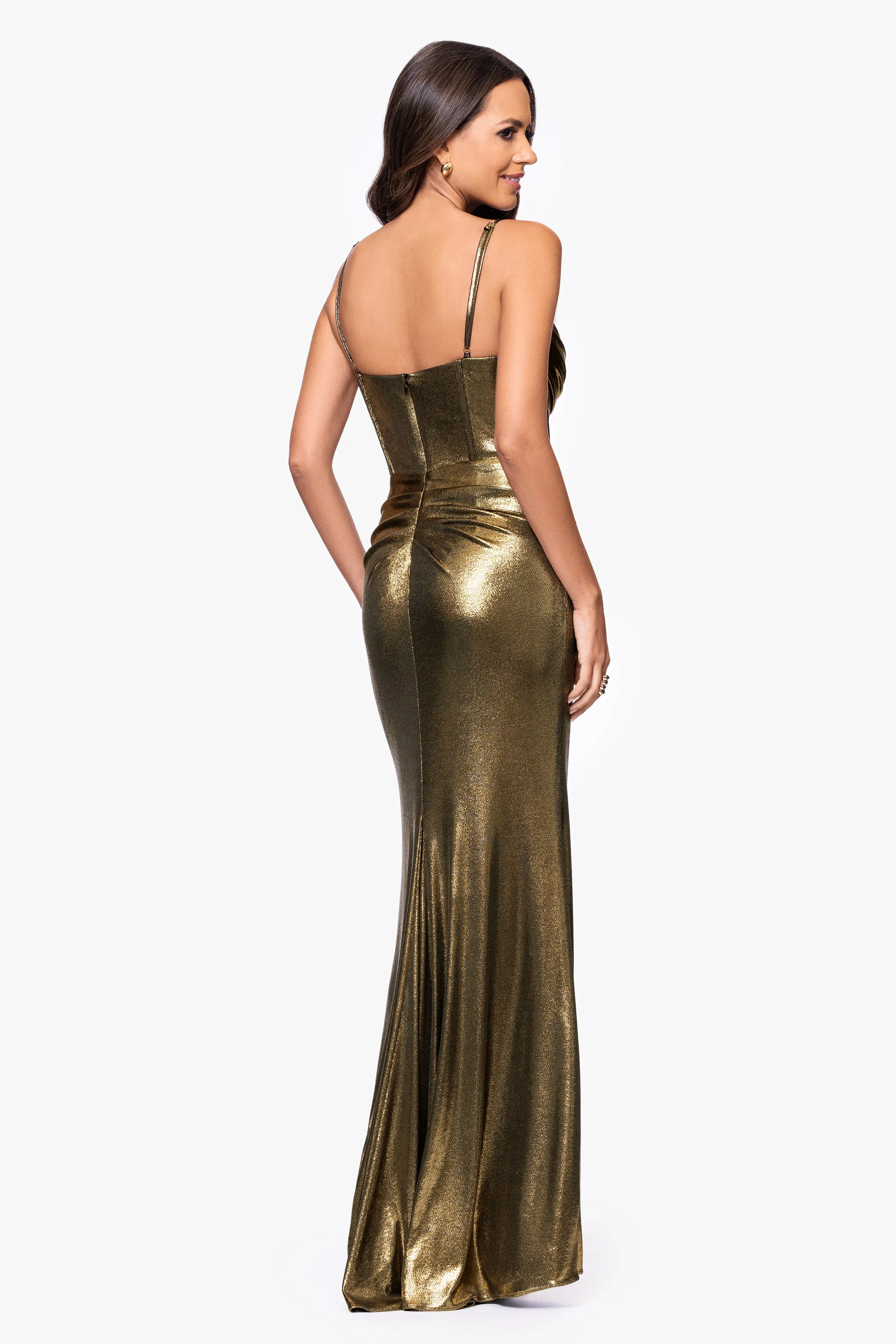 Petite "Shayla" Metallic Jersey Corseted Floor Length Dress sold by Betsy & Adam product image thumbnail 4