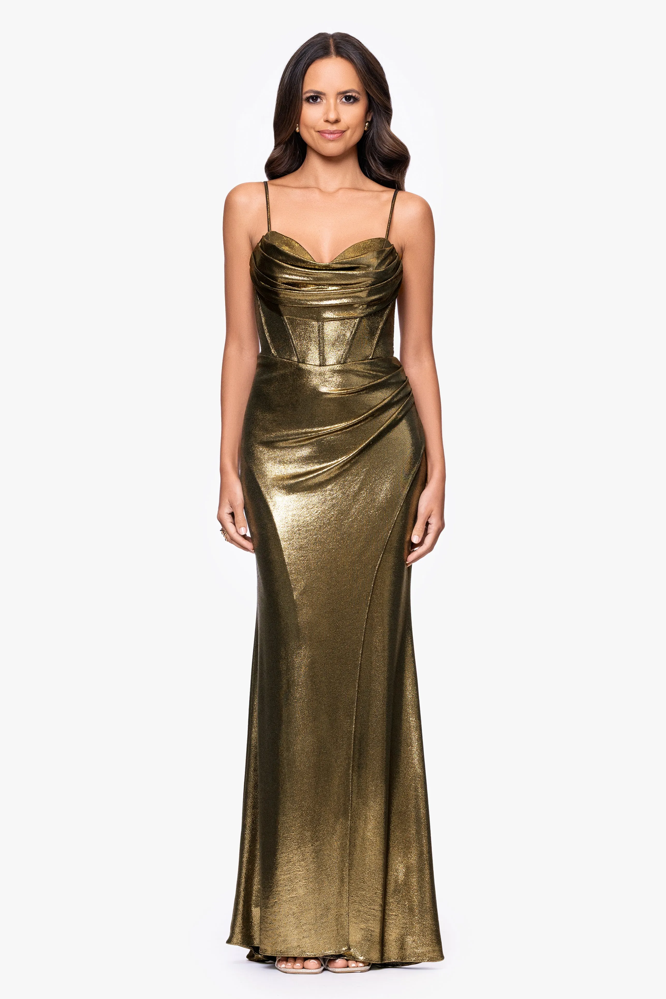 Petite "Shayla" Metallic Jersey Corseted Floor Length Dress sold by Betsy & Adam product image thumbnail 2