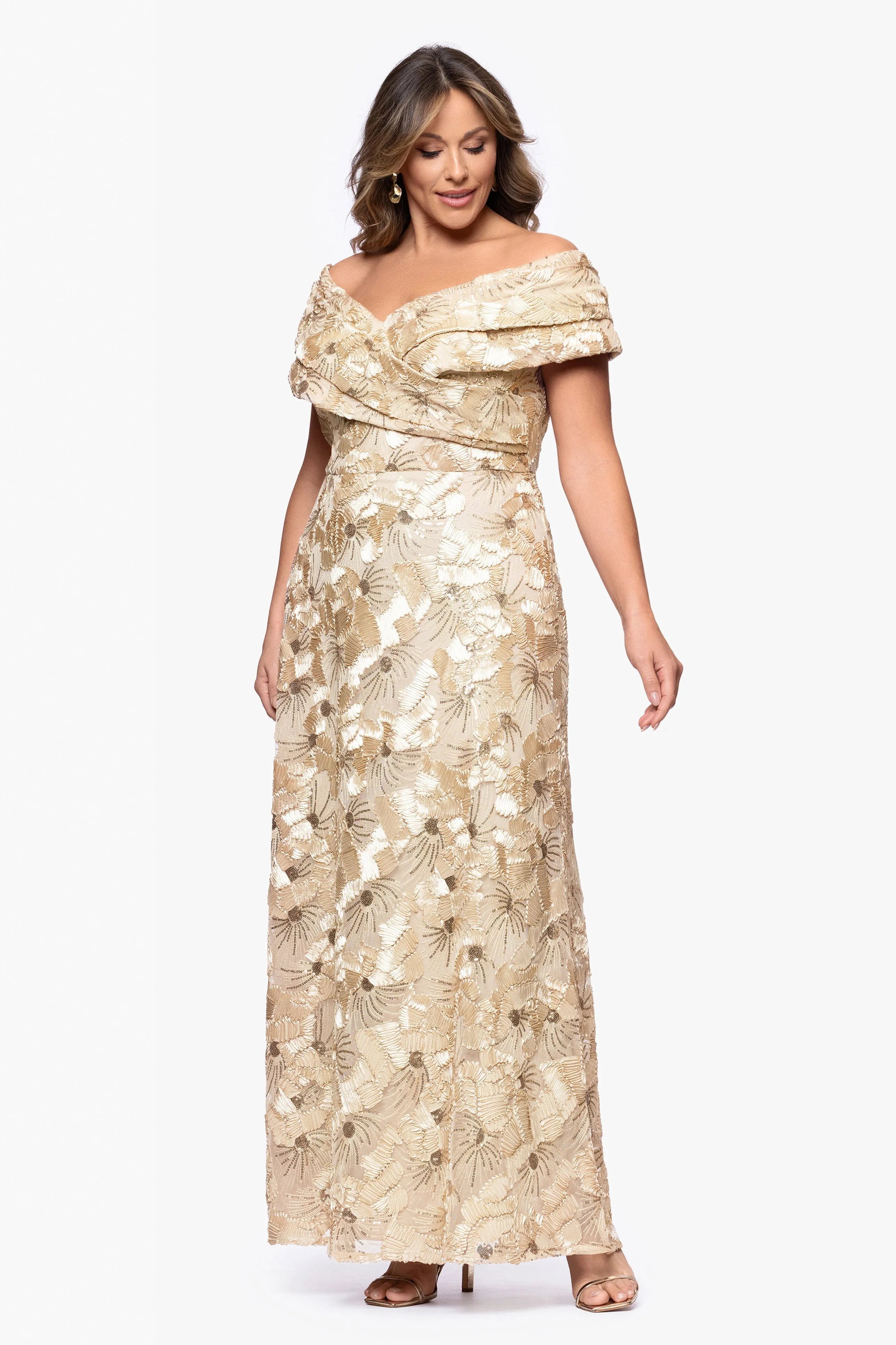 Plus "Teyana" Soutache Sequin Off the Shoulder Floor Length Dress sold by Betsy & Adam product image thumbnail 4