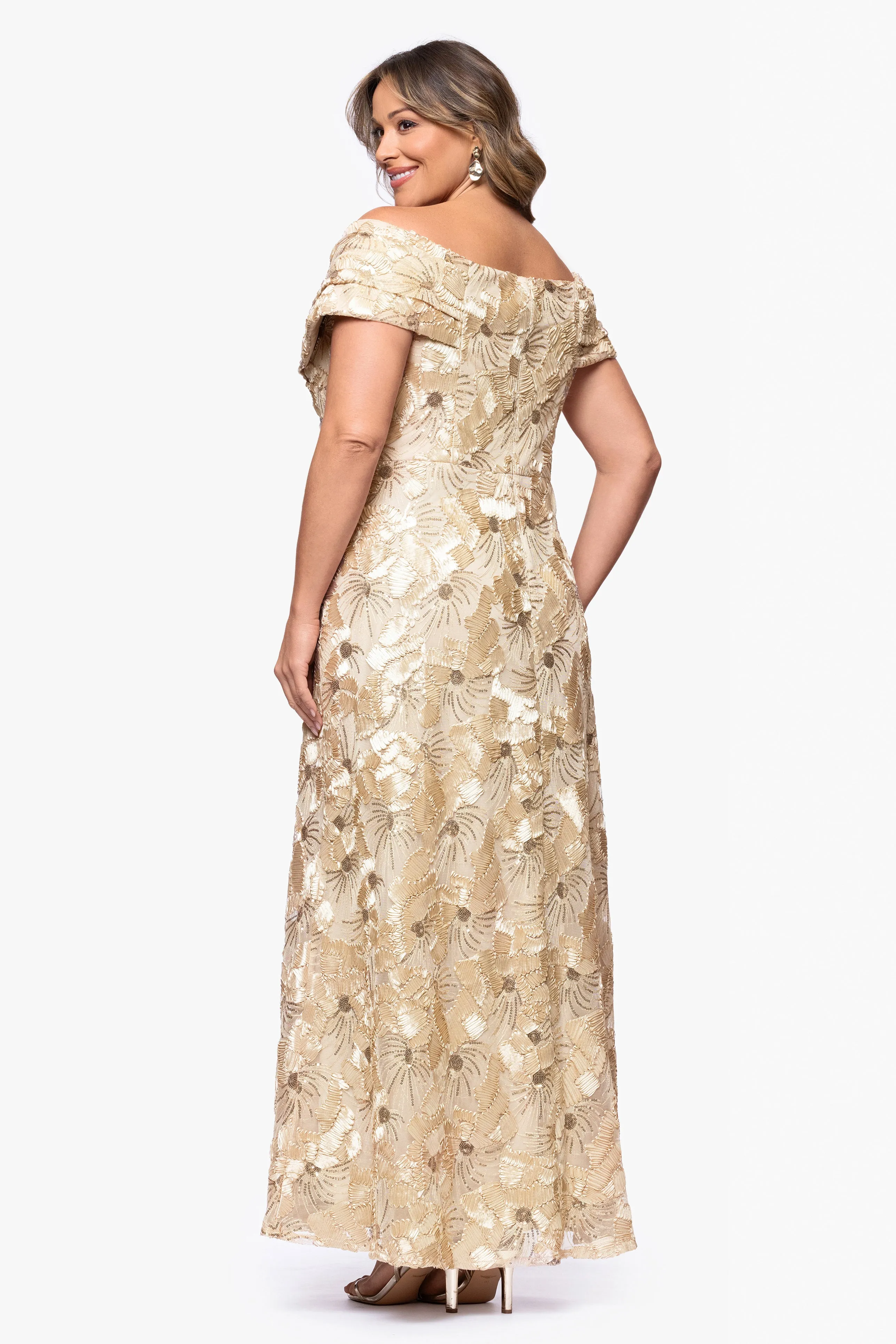 Plus "Teyana" Soutache Sequin Off the Shoulder Floor Length Dress sold by Betsy & Adam product image thumbnail 3