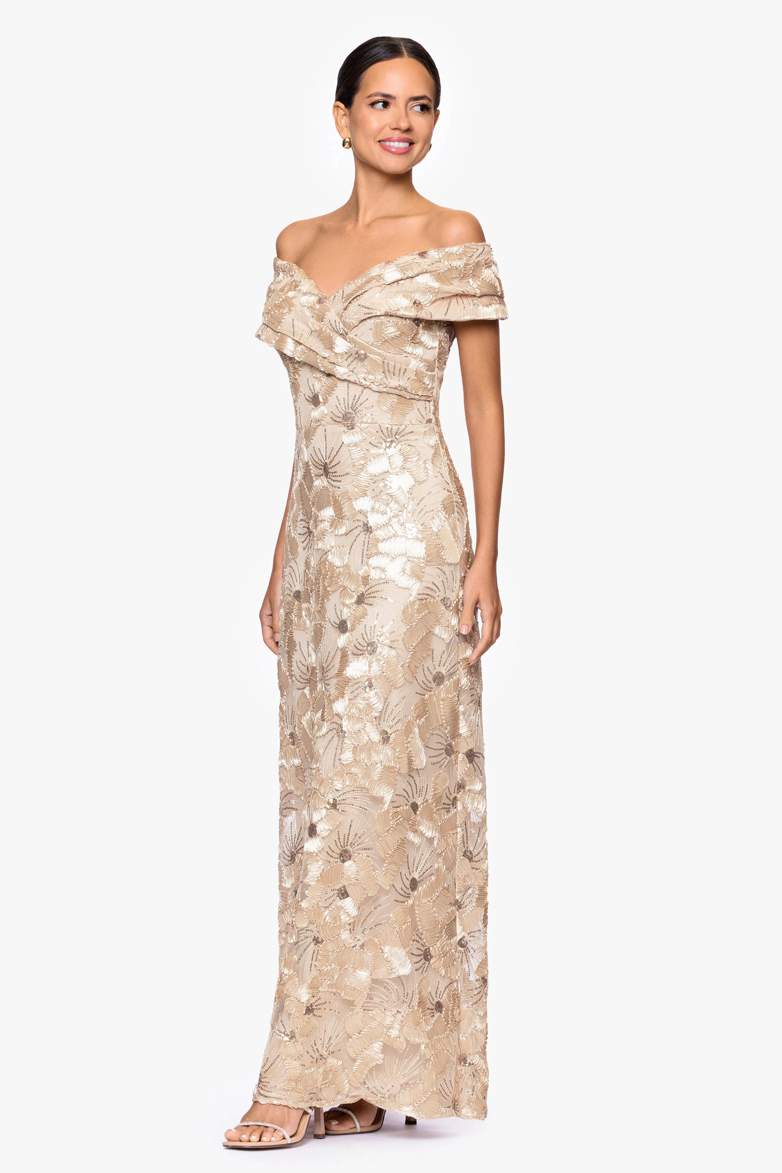 Petite "Teyana" Soutache Sequin Off the Shoulder Floor Length Dress sold by Betsy & Adam product image thumbnail 4