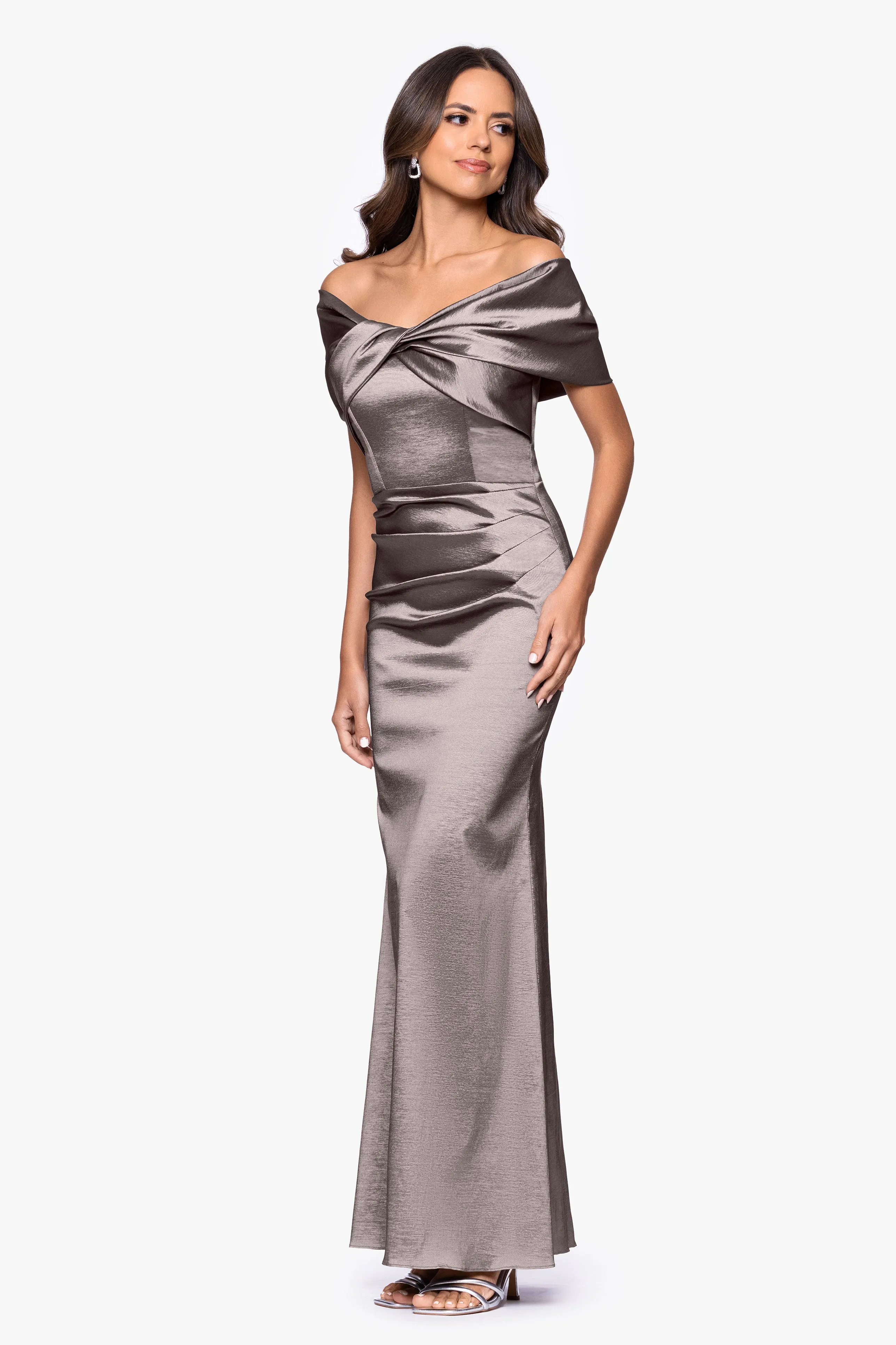 "Gia" Taffeta Twist Off the Shoulder Floor Length Dress sold by Betsy & Adam product image thumbnail 4