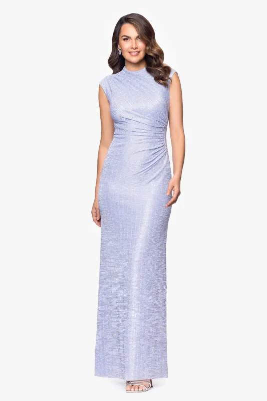 Petite "Bethany" Crinkle Metallic Rouched Floor Length Dress sold by Betsy & Adam