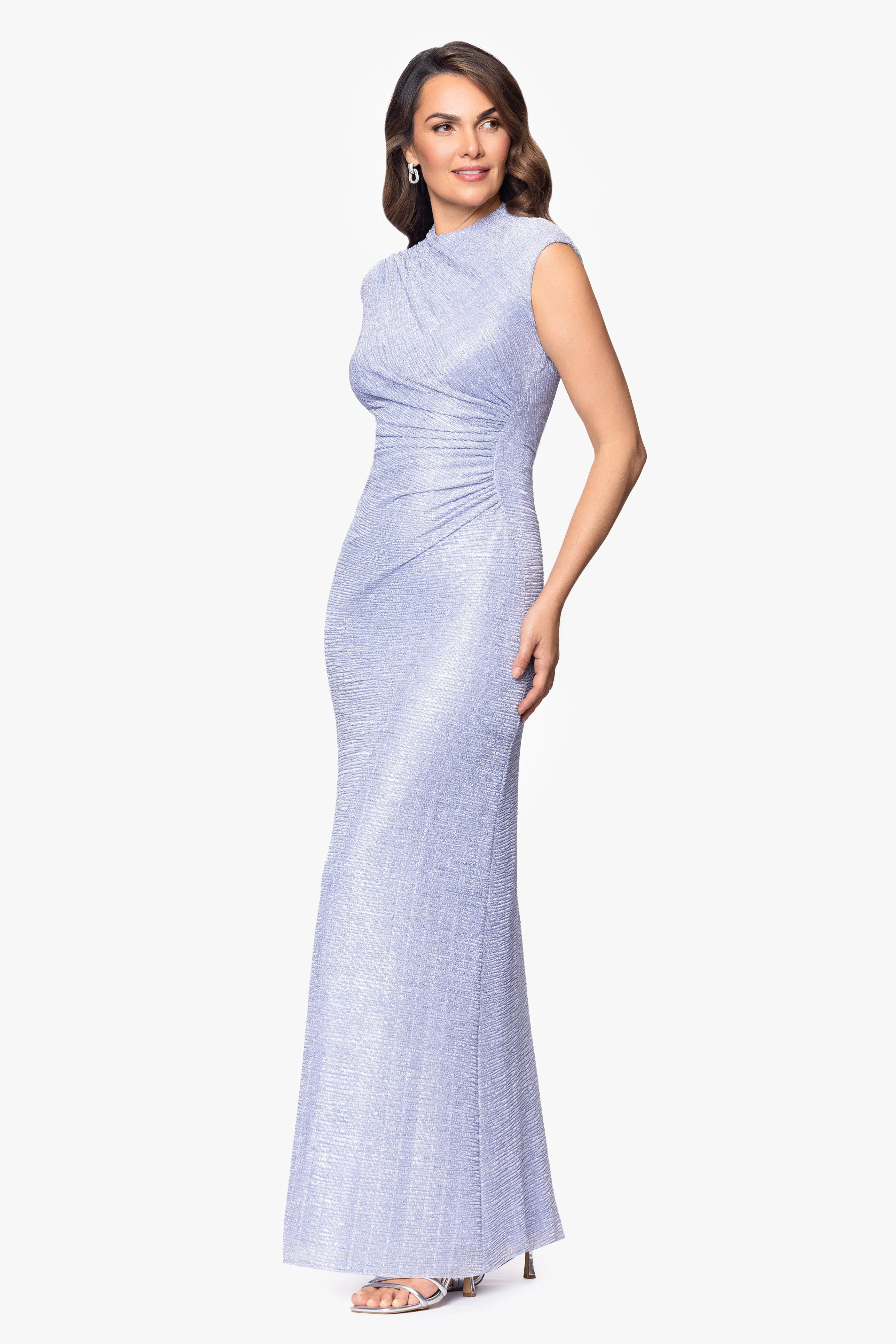 Petite "Bethany" Crinkle Metallic Rouched Floor Length Dress sold by Betsy & Adam product image thumbnail 4