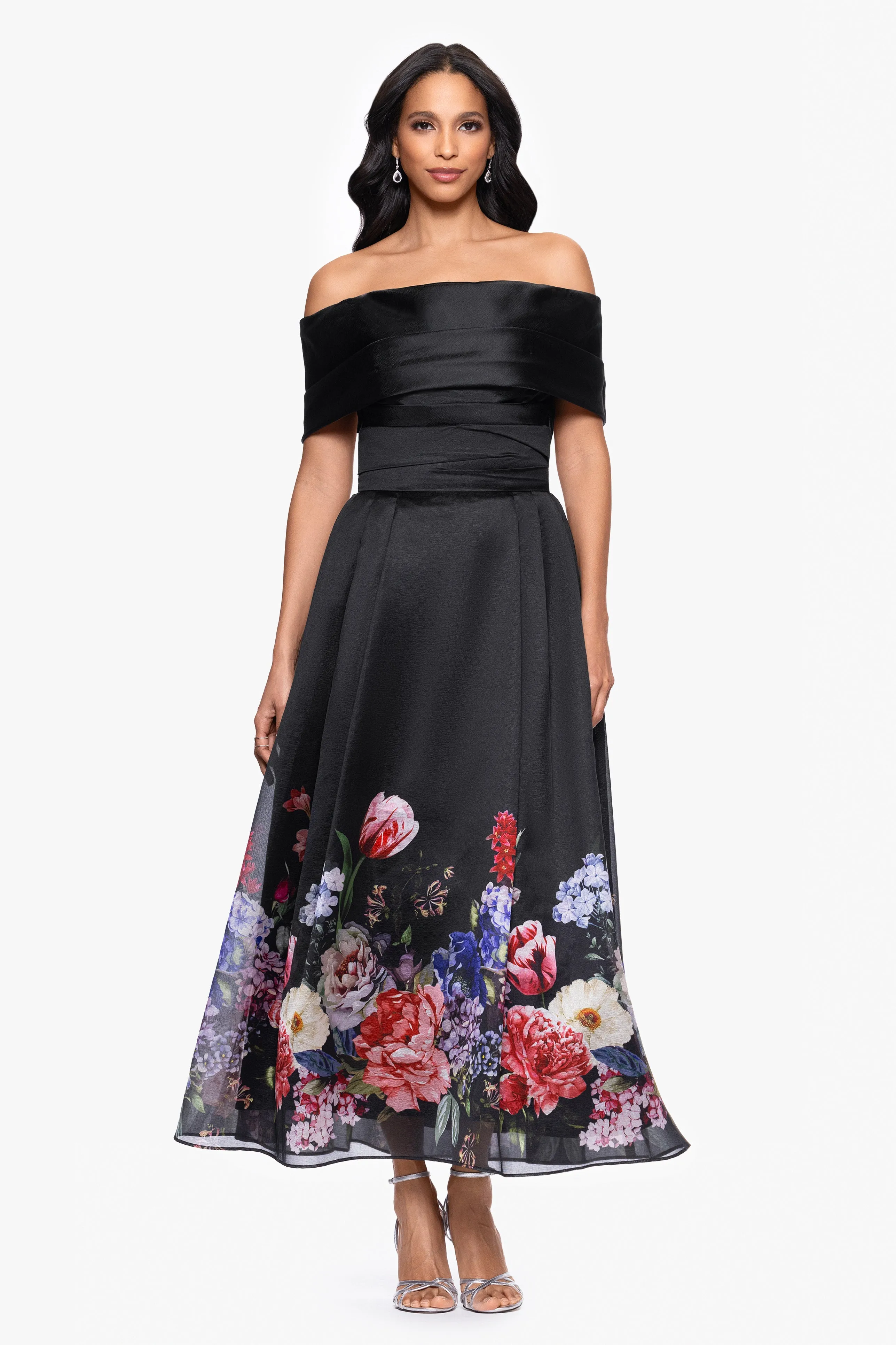 Petite "Tabitha" Organza Print Off the Shoulder Midi Dress sold by Betsy & Adam product image thumbnail 5
