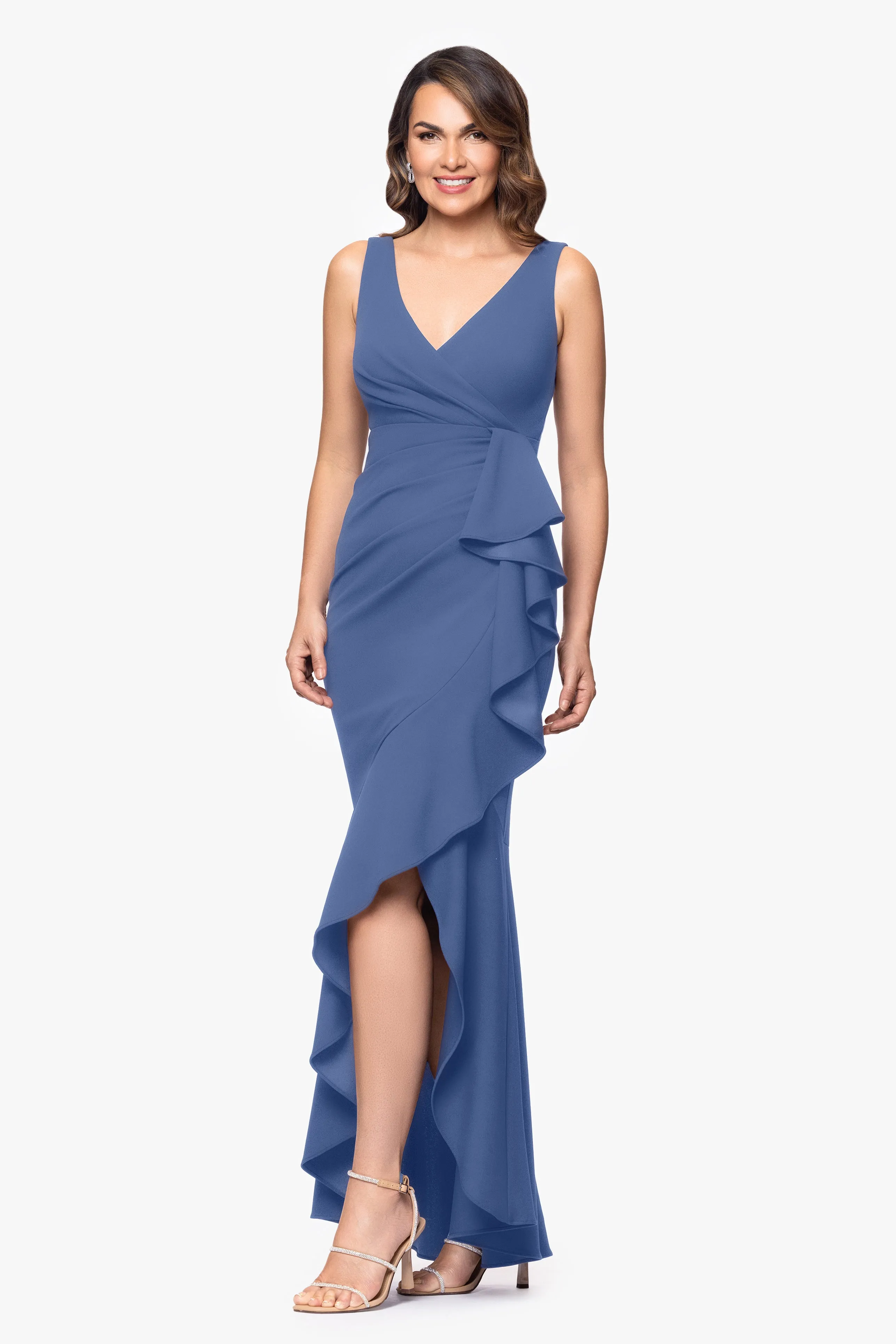 "Candace" Long V- Neck Hi Low Cascade Dress sold by Betsy & Adam product image thumbnail 4