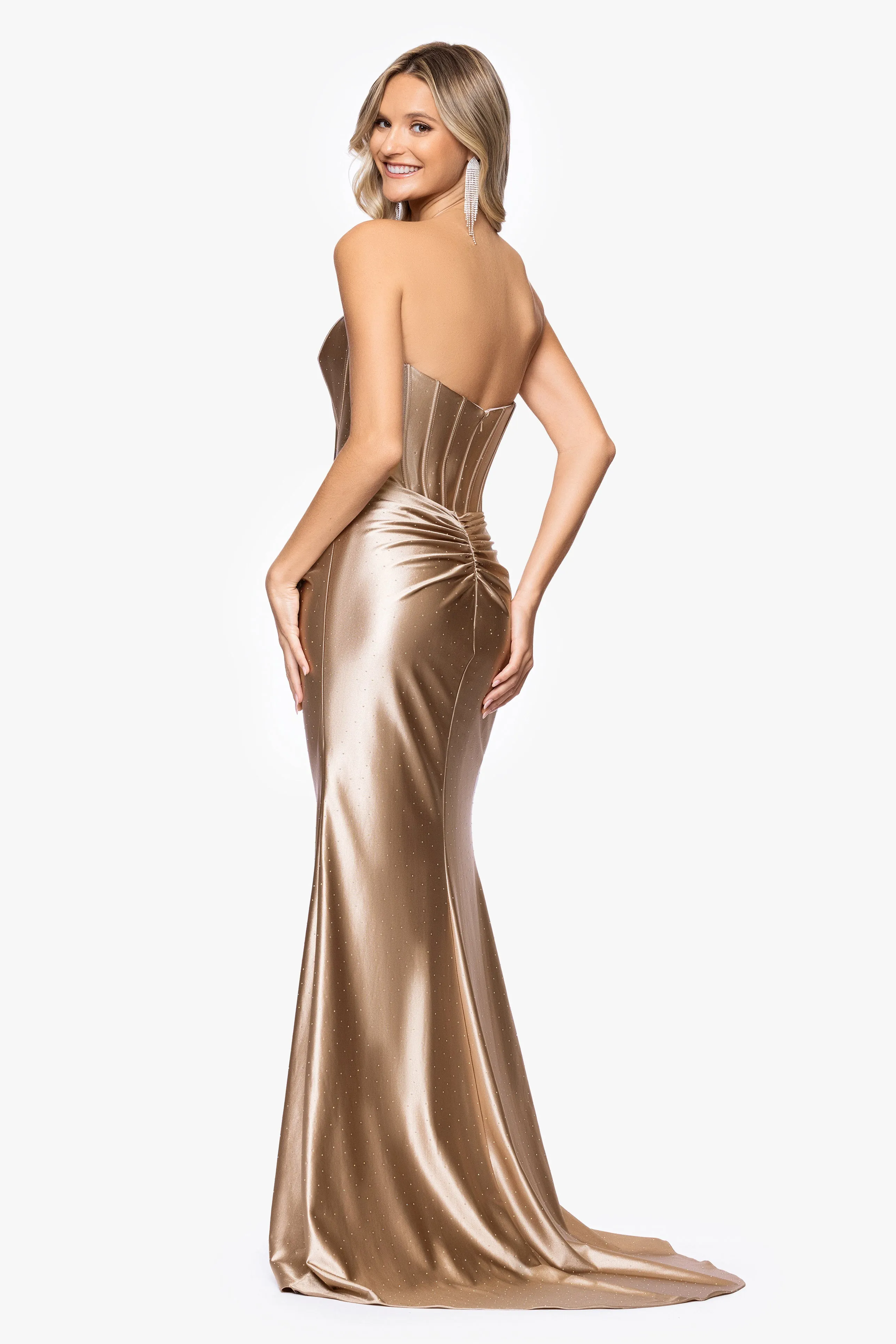 "Kenya" Satin Strapless Corset Floor Length Dress sold by Betsy & Adam product image thumbnail 3