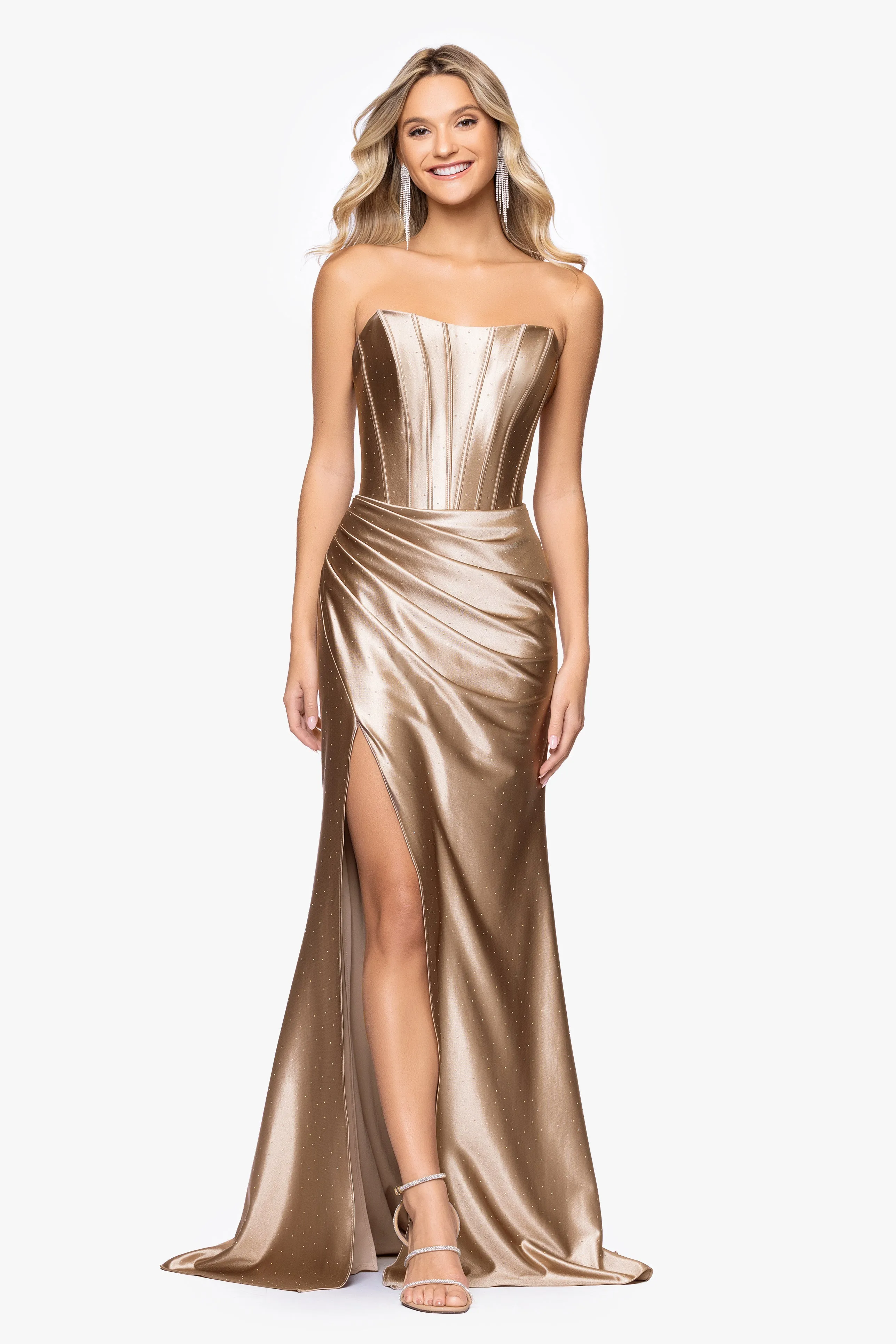 "Kenya" Satin Strapless Corset Floor Length Dress sold by Betsy & Adam product image thumbnail 5