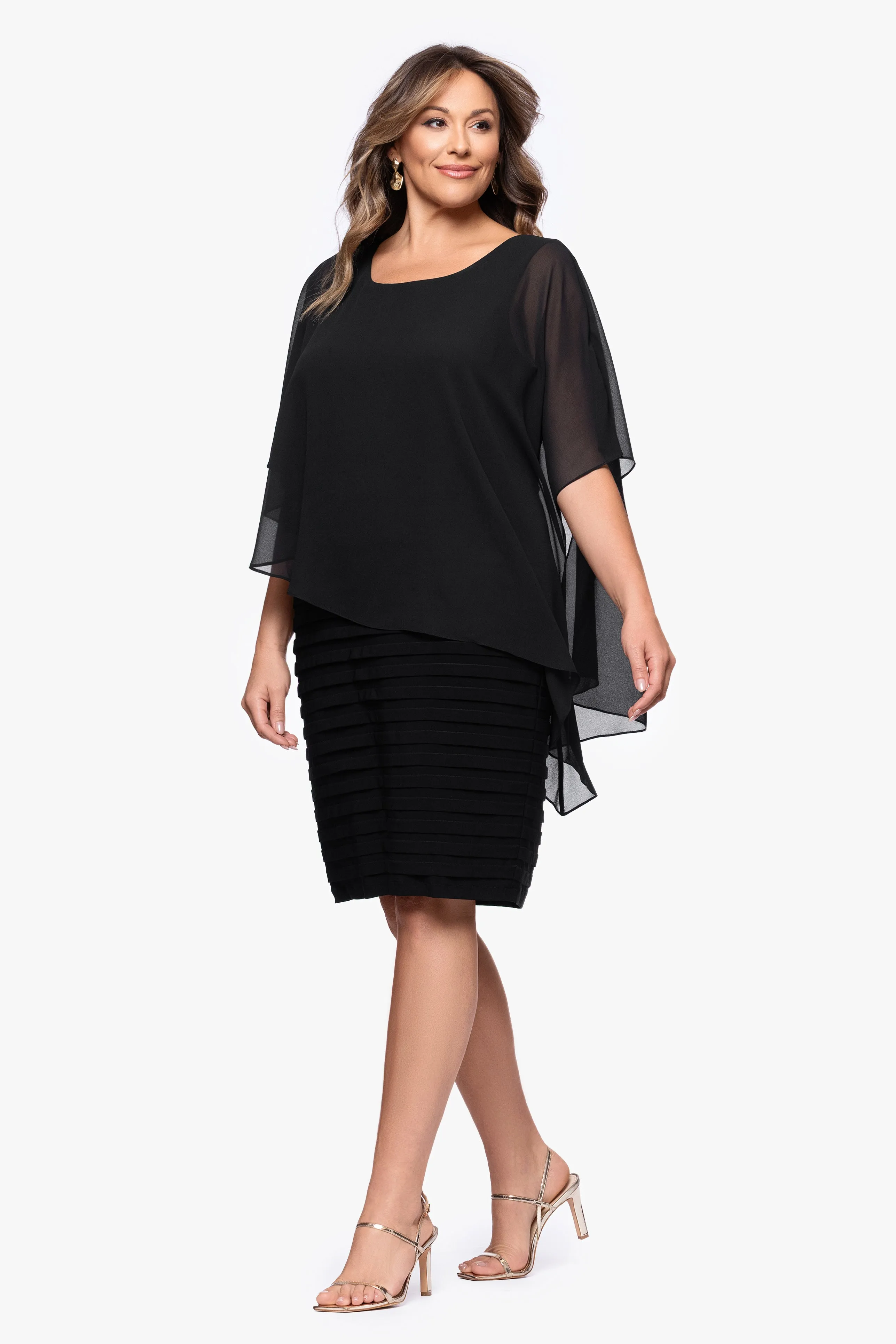 Plus "Charlotte" Short Chiffon Cape Scuba Crepe Shutter Dress sold by Betsy & Adam product image thumbnail 4