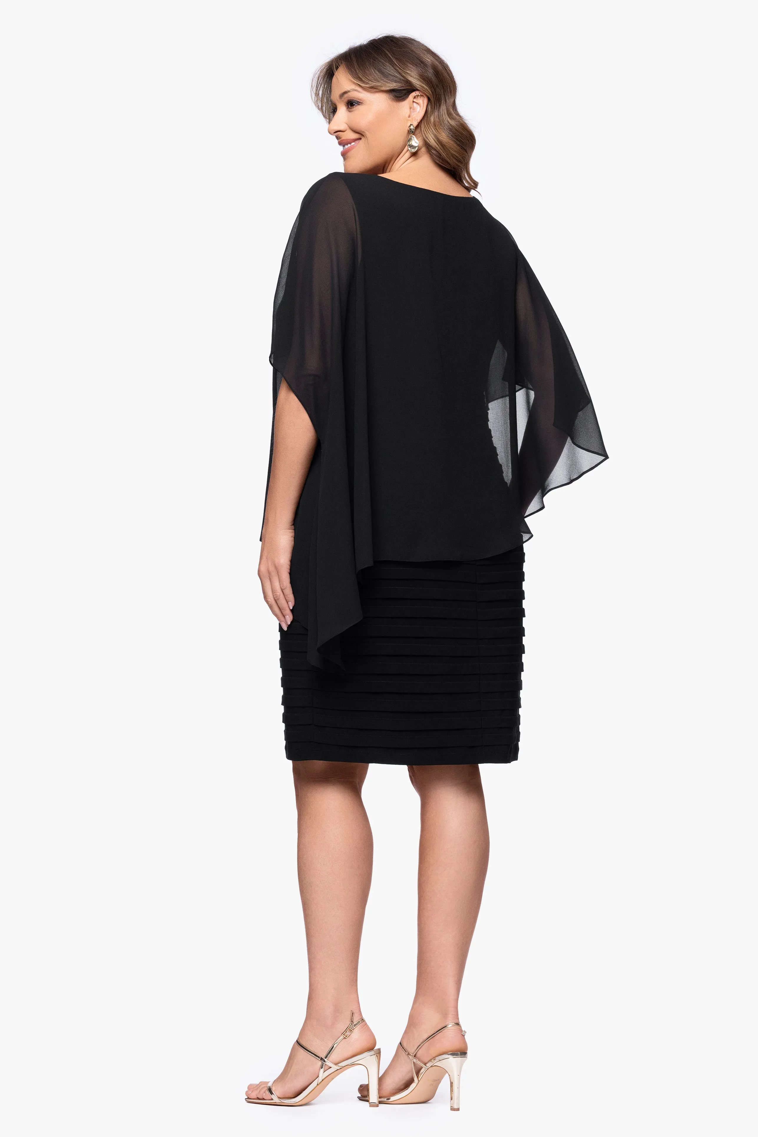Plus "Charlotte" Short Chiffon Cape Scuba Crepe Shutter Dress sold by Betsy & Adam product image thumbnail 3