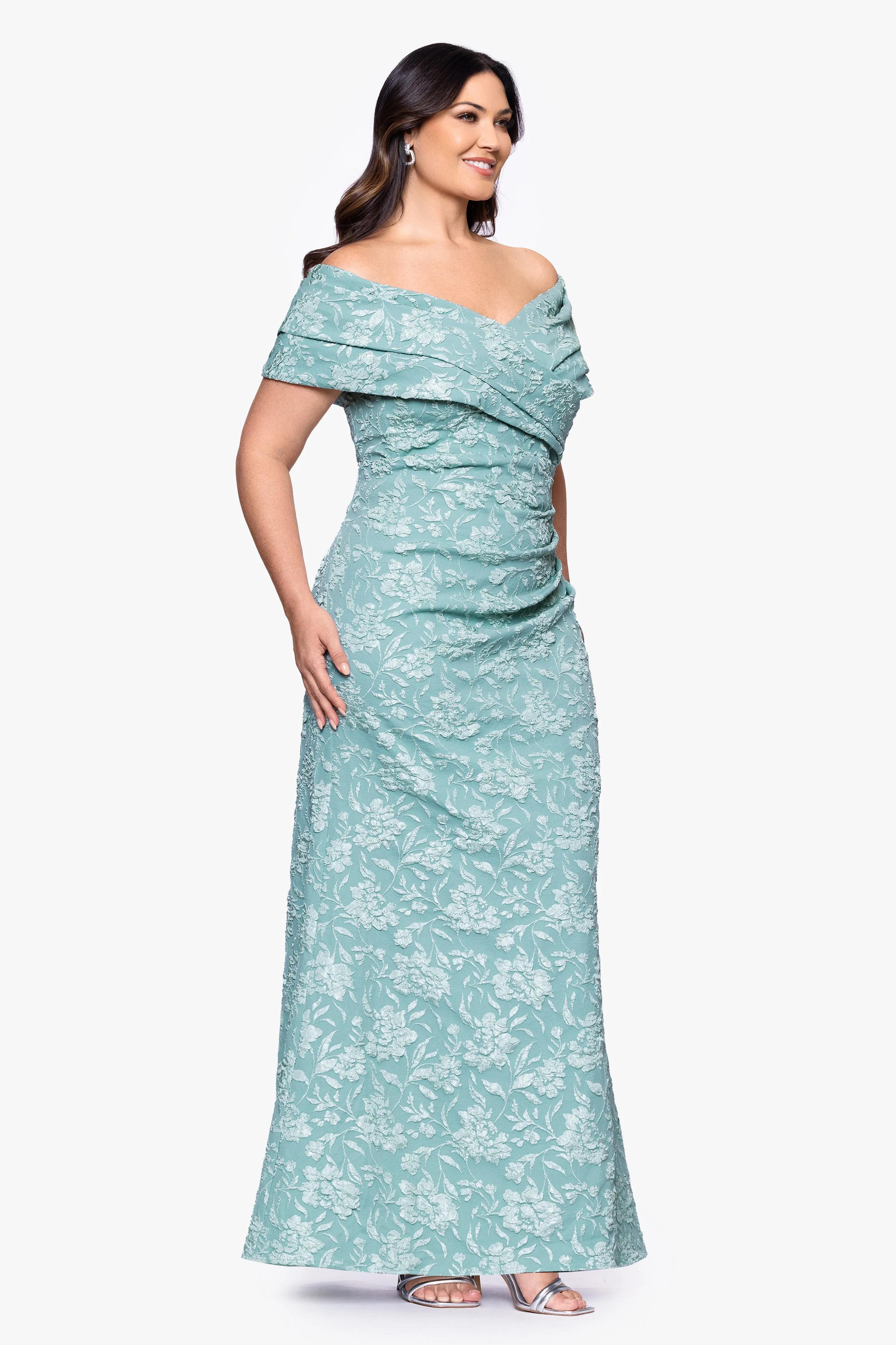 Plus "April" Jacquard Off the Shoulder Floor Length Dress sold by Betsy & Adam product image thumbnail 4