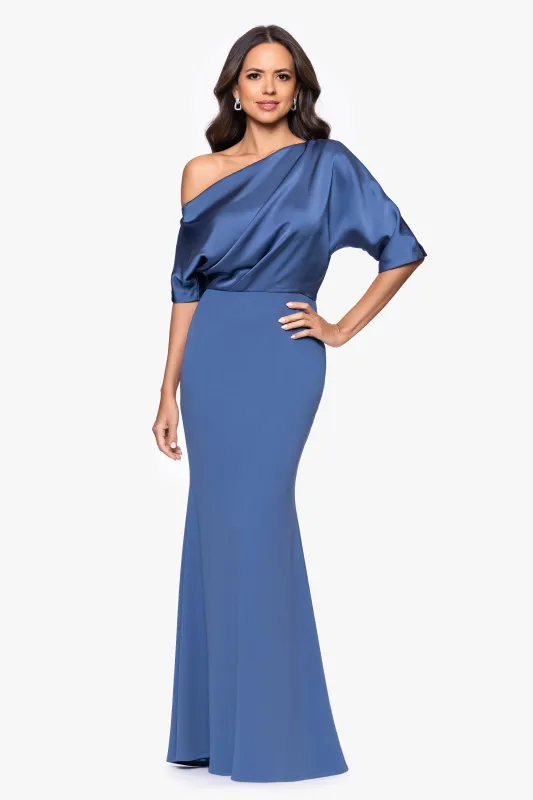 "Ana" Scuba Crepe Satin Drop Shoulder Floor Length Dress sold by Betsy & Adam
