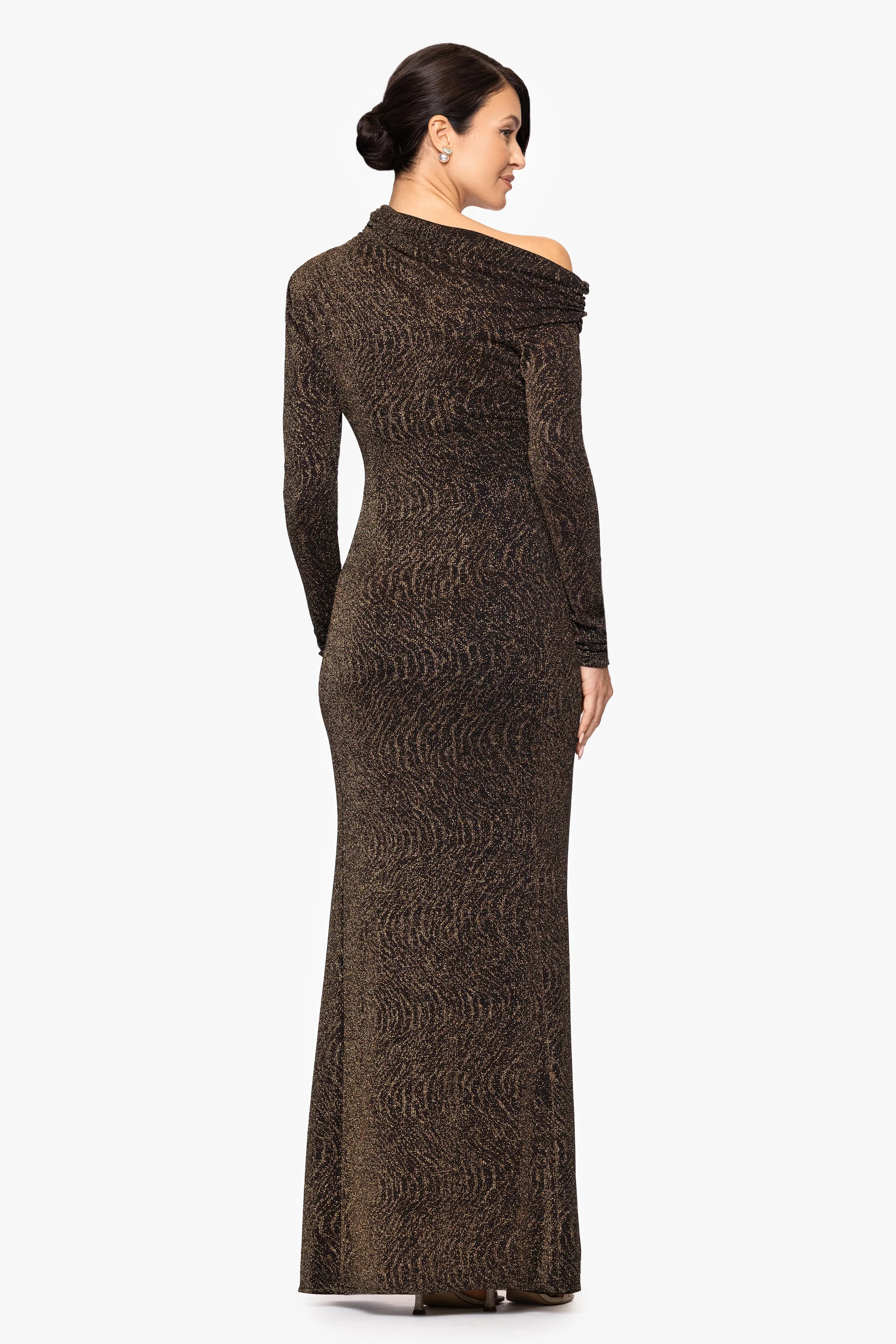 "Khloe" Metallic Knit Drop Shoulder Floor Length Dress sold by Betsy & Adam product image thumbnail 3