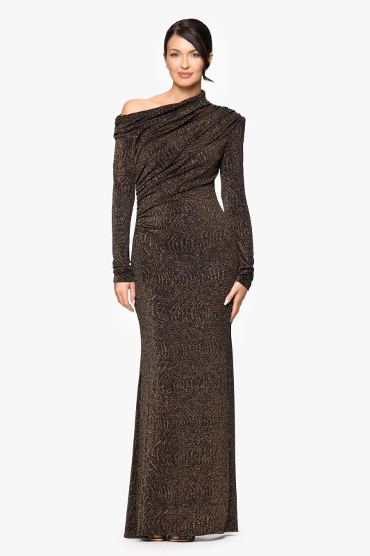 "Khloe" Metallic Knit Drop Shoulder Floor Length Dress sold by Betsy & Adam