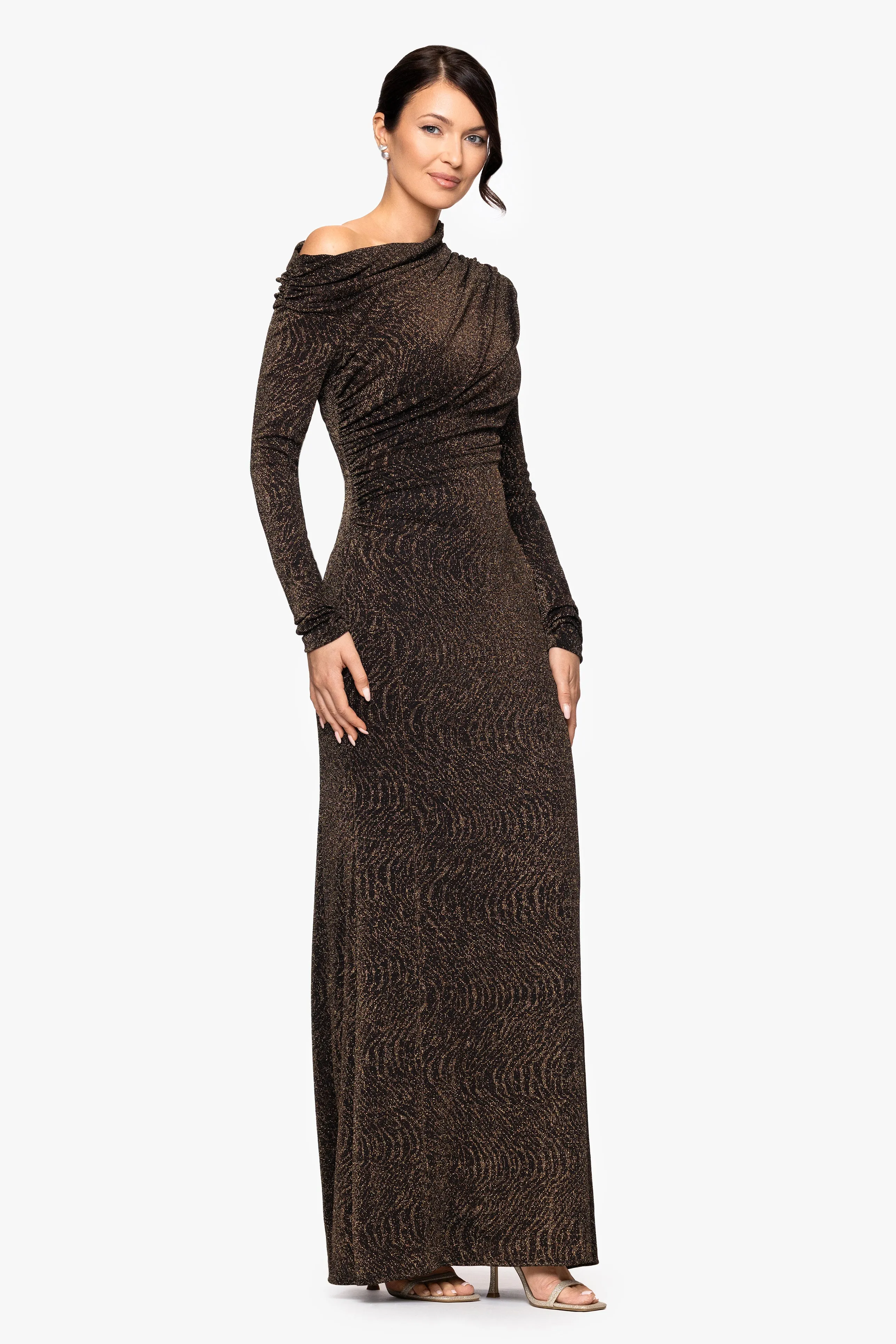 "Khloe" Metallic Knit Drop Shoulder Floor Length Dress sold by Betsy & Adam product image thumbnail 4