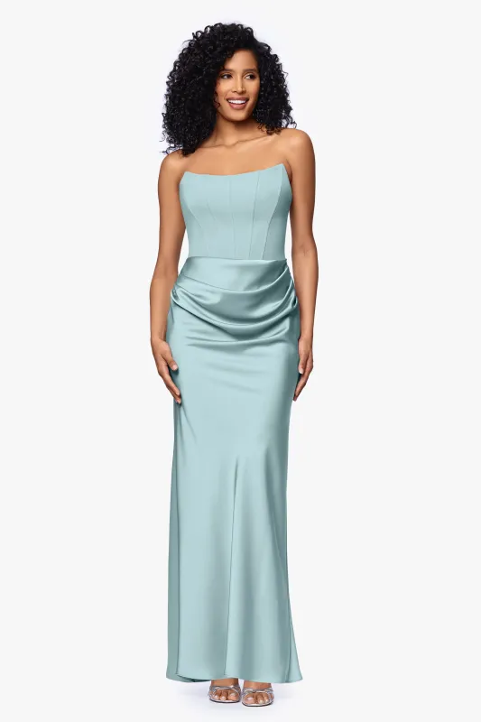"Debra" Long Strapless Scuba Crepe and Satin Gown sold by Betsy & Adam