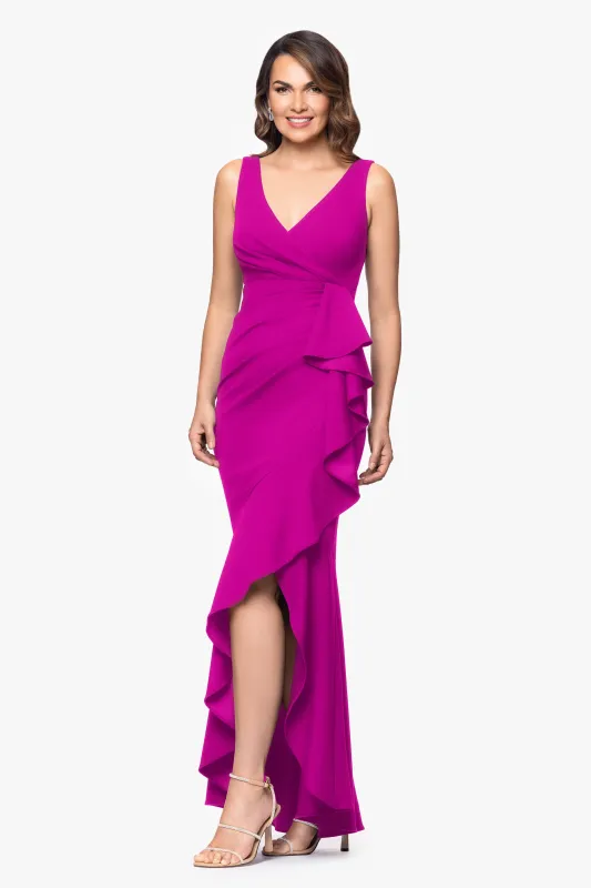 Petite "Candace" Long V- Neck Hi Low Cascade Dress sold by Betsy & Adam