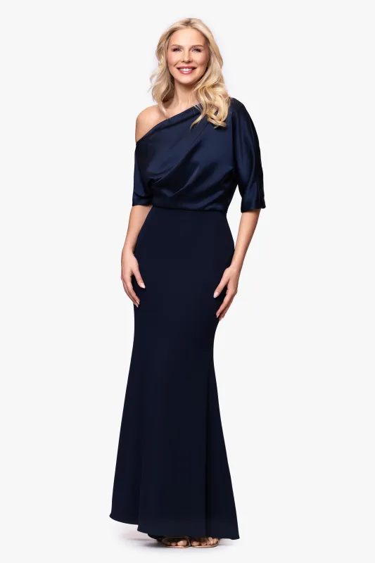 "Ana" Scuba Crepe Satin Drop Shoulder Floor Length Dress sold by Betsy & Adam