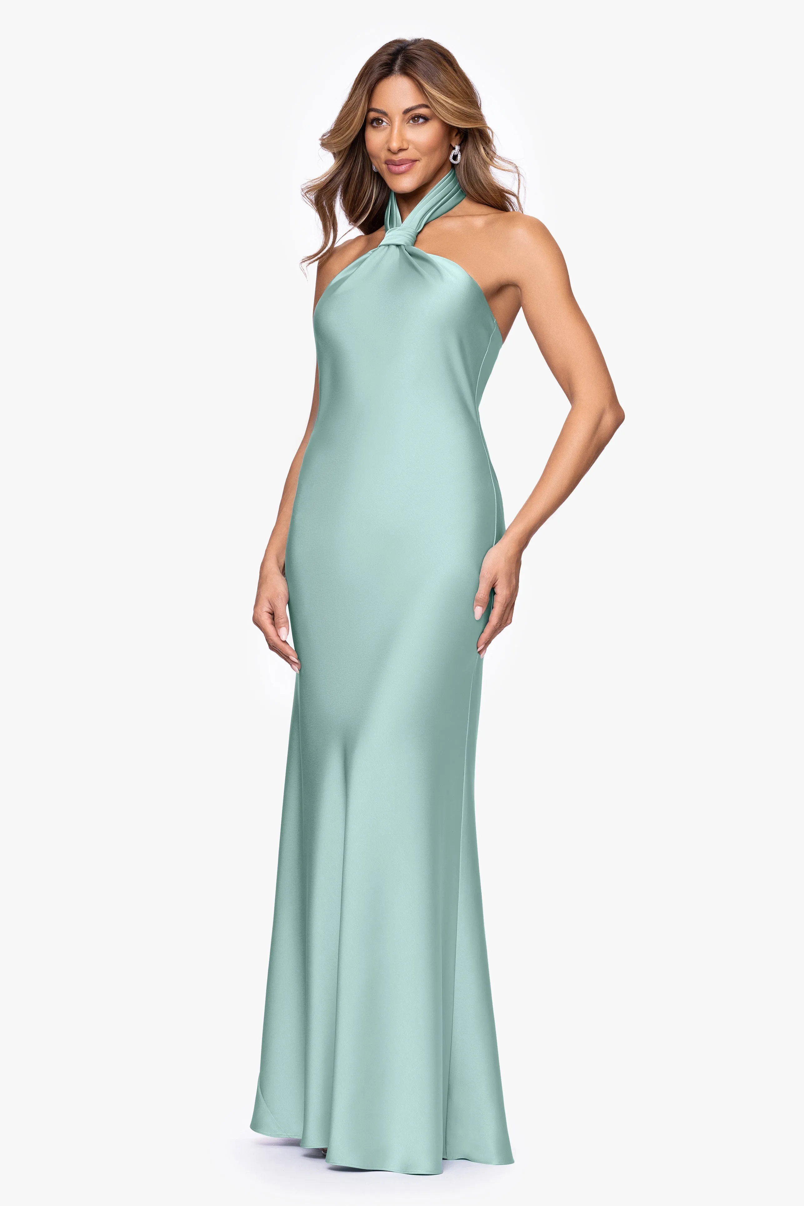 "Esmerelda" Satin Double Knotted Halter Neck Floor Length Dress sold by Betsy & Adam product image thumbnail 4