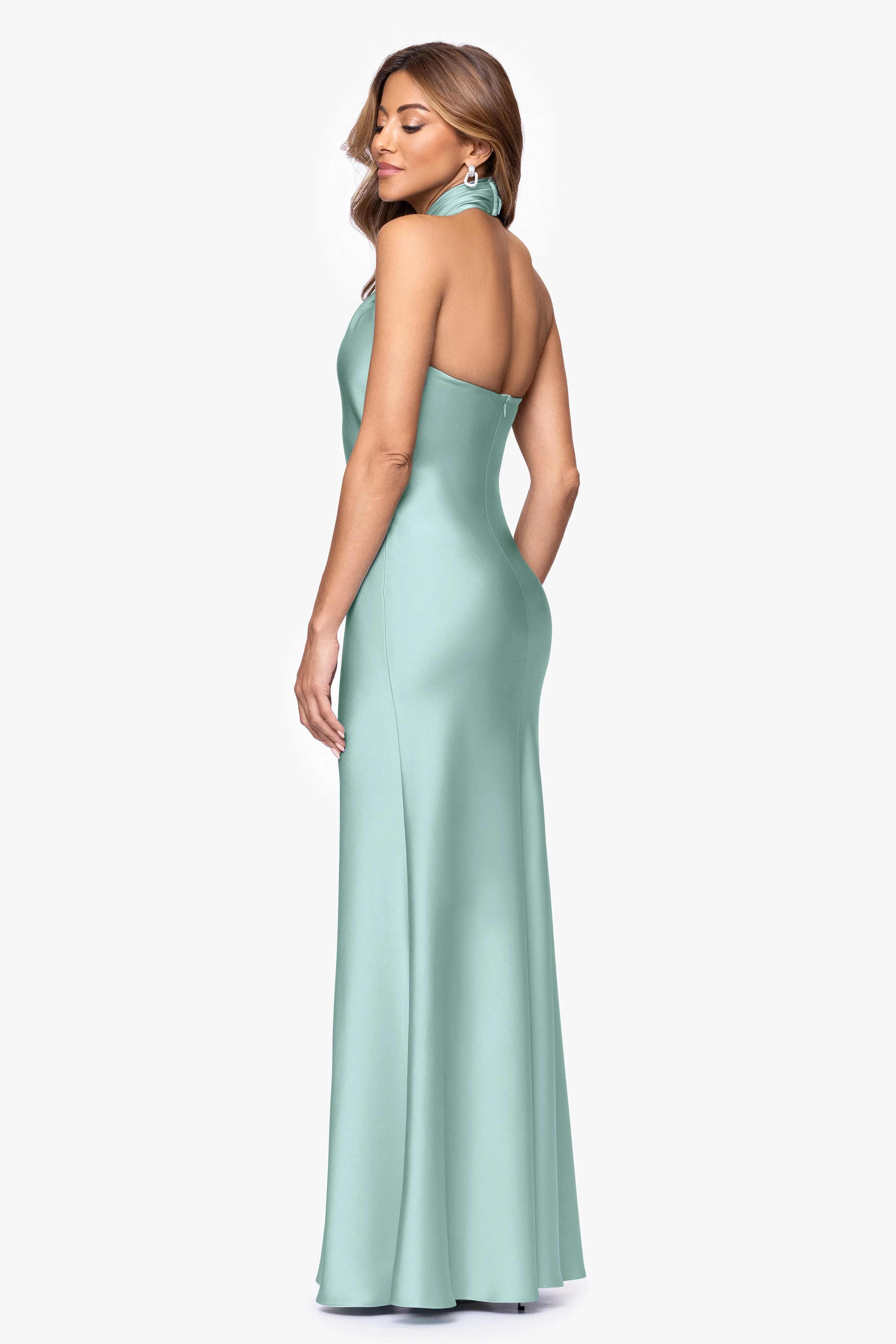 "Esmerelda" Satin Double Knotted Halter Neck Floor Length Dress sold by Betsy & Adam product image thumbnail 3