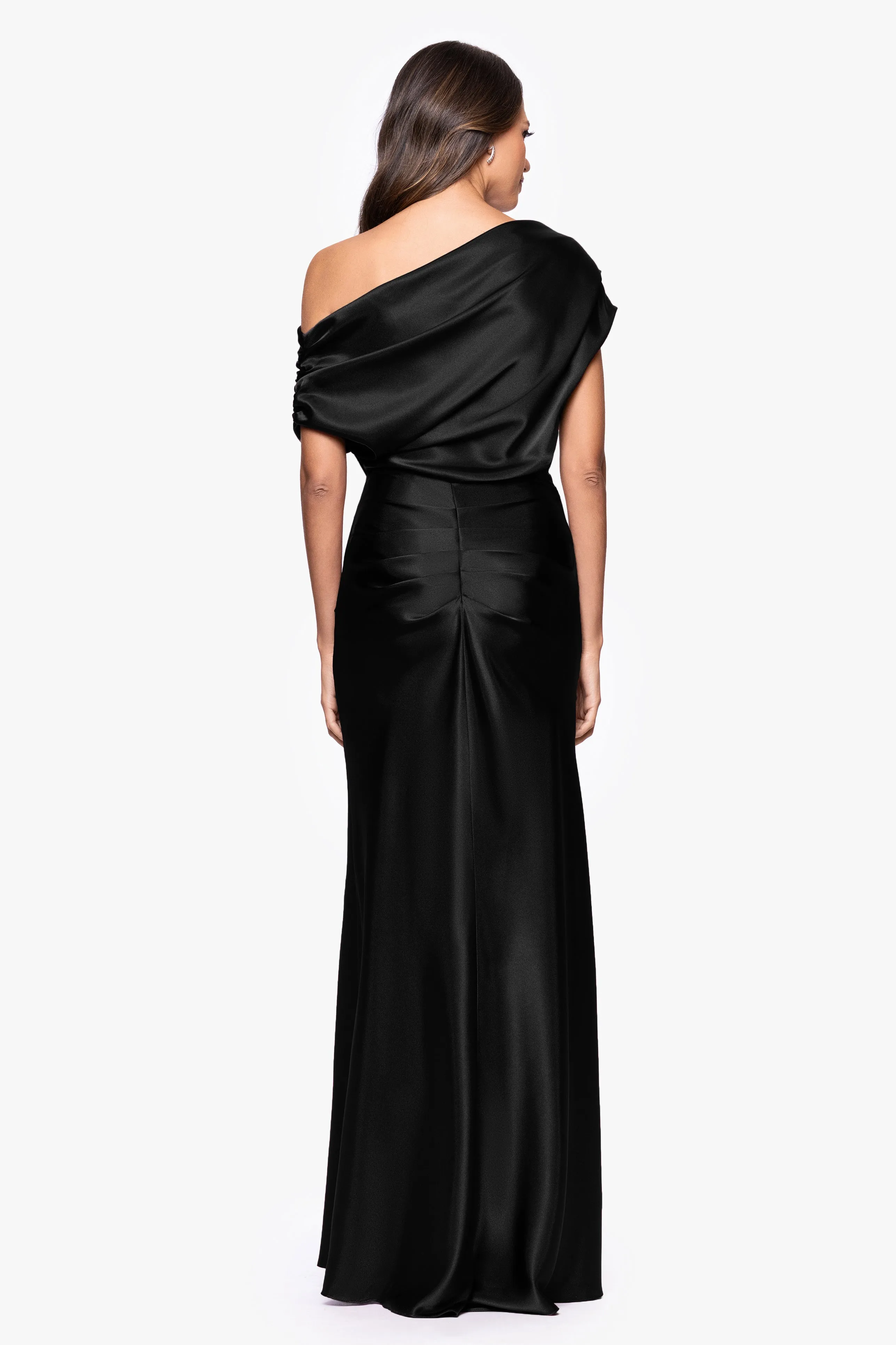 "Sofia" Satin Drop Shoulder Floor Length Dress sold by Betsy & Adam product image thumbnail 3