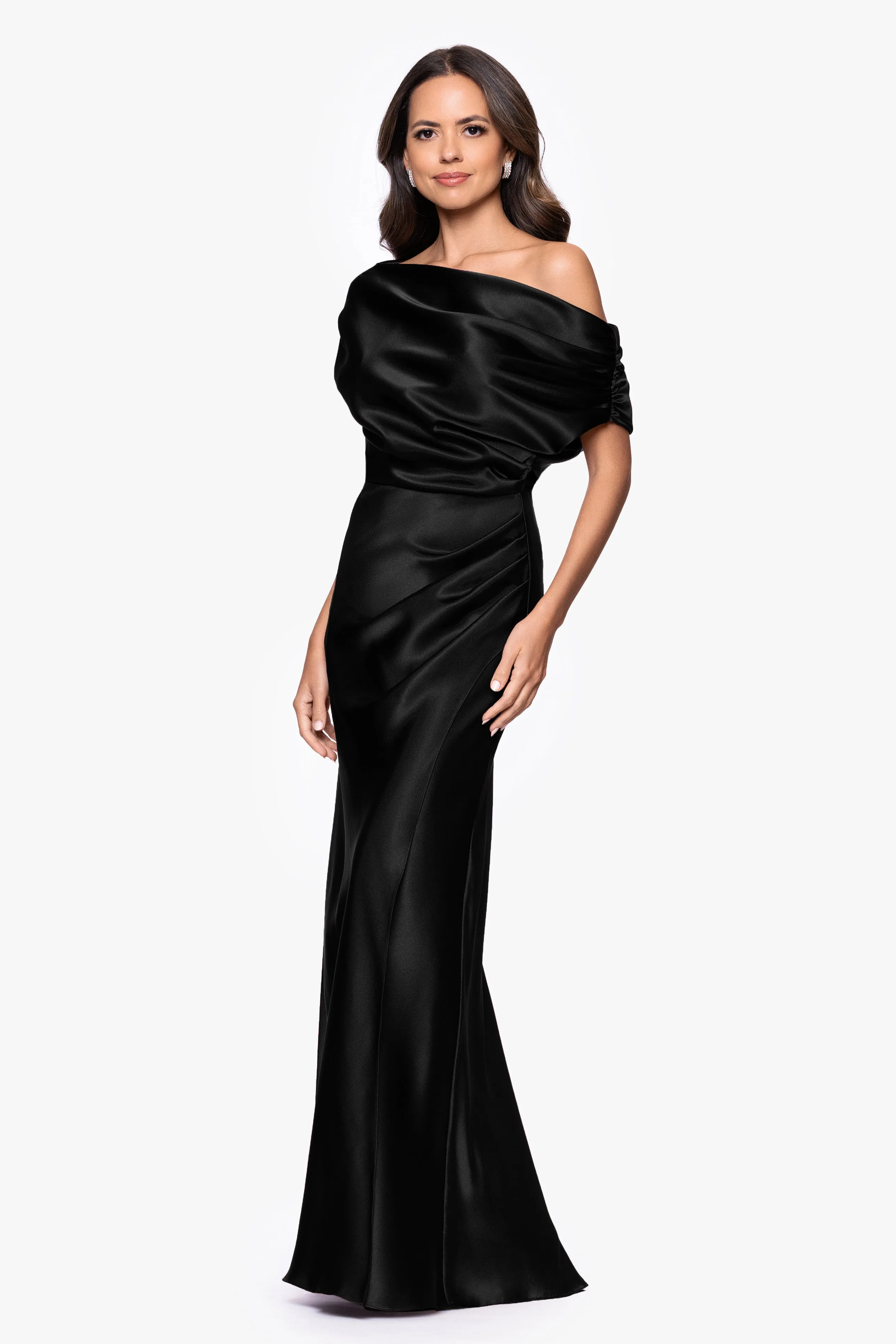 "Sofia" Satin Drop Shoulder Floor Length Dress sold by Betsy & Adam product image thumbnail 4