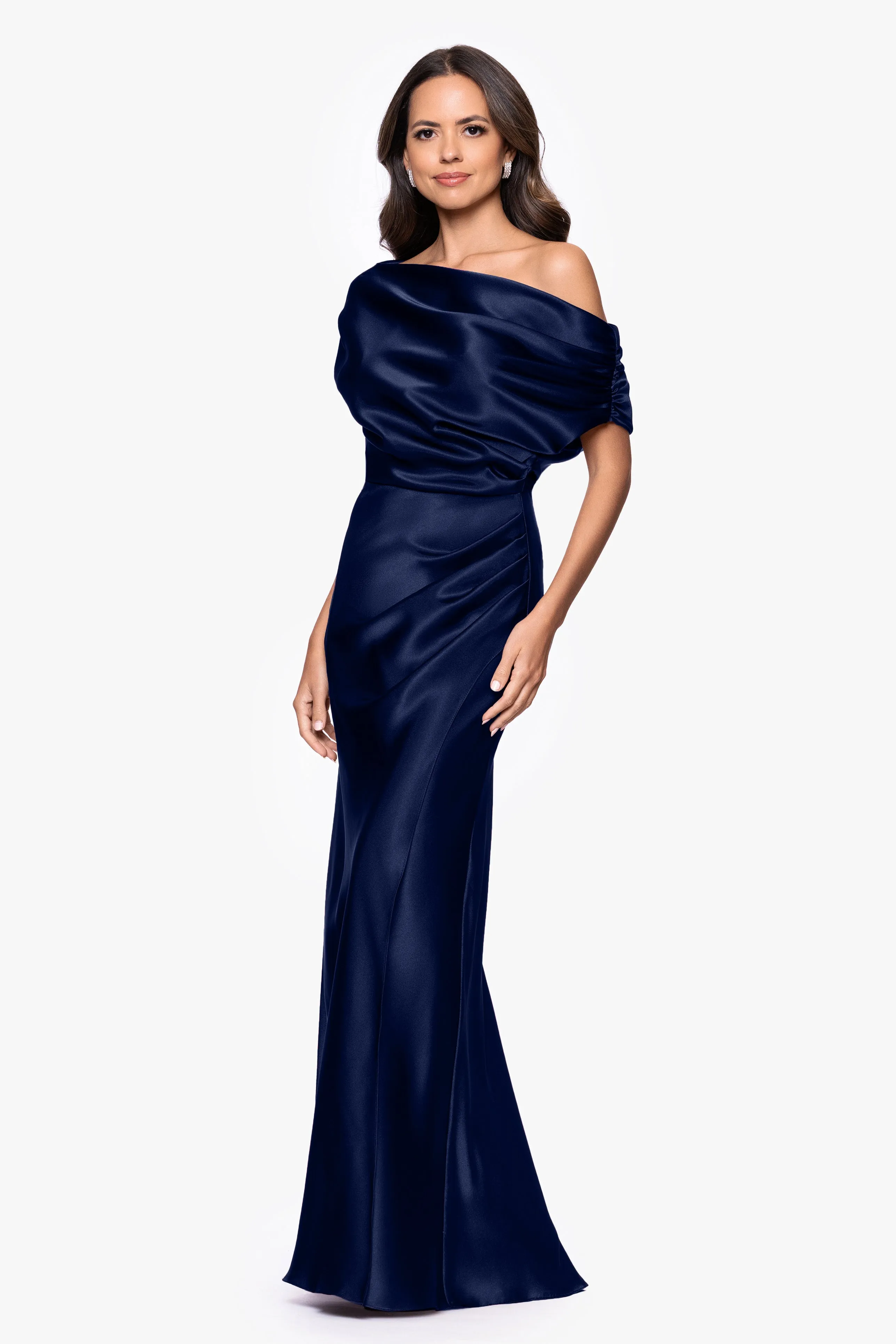 "Sofia" Satin Drop Shoulder Floor Length Dress sold by Betsy & Adam product image thumbnail 4