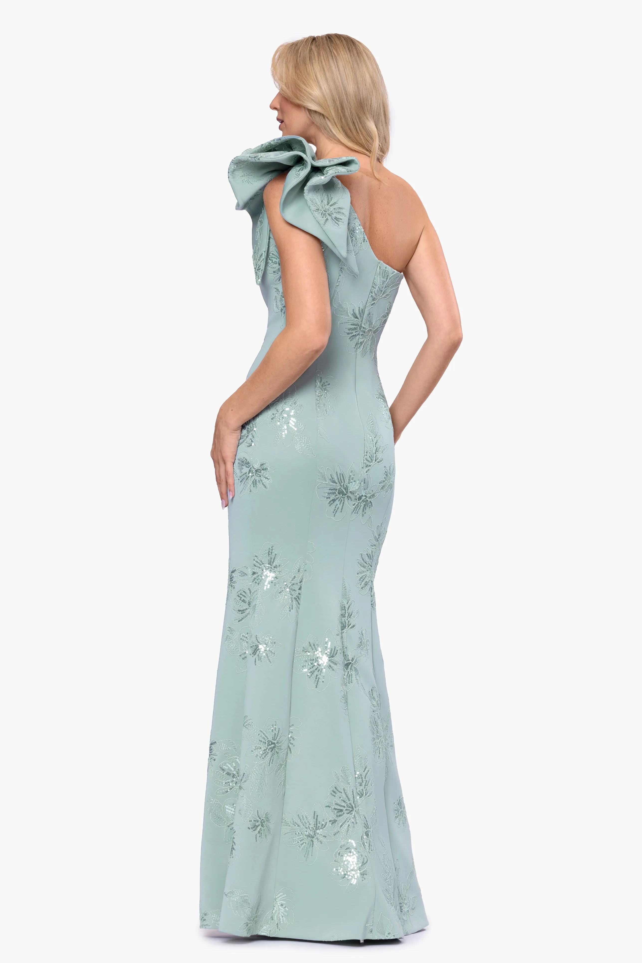 "Kaylin" Techno Scuba Embellished One Shoulder Floor Length Dress sold by Betsy & Adam product image thumbnail 3