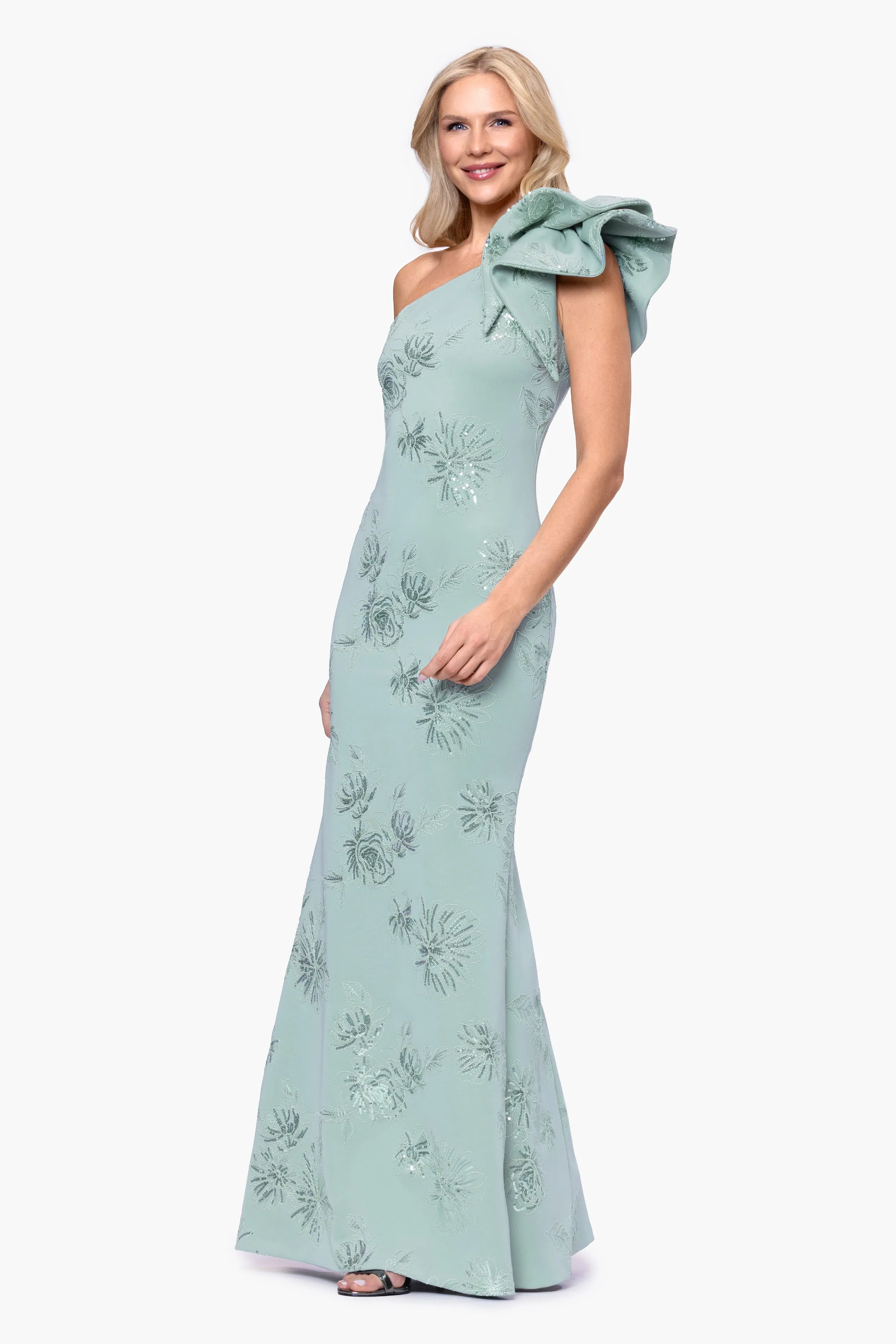 "Kaylin" Techno Scuba Embellished One Shoulder Floor Length Dress sold by Betsy & Adam product image thumbnail 4